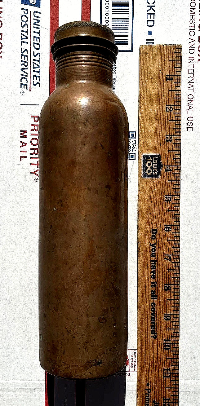 Vintage Copper Water drink Bottle Handcrafted Ayurvedic Vessel Patina antique