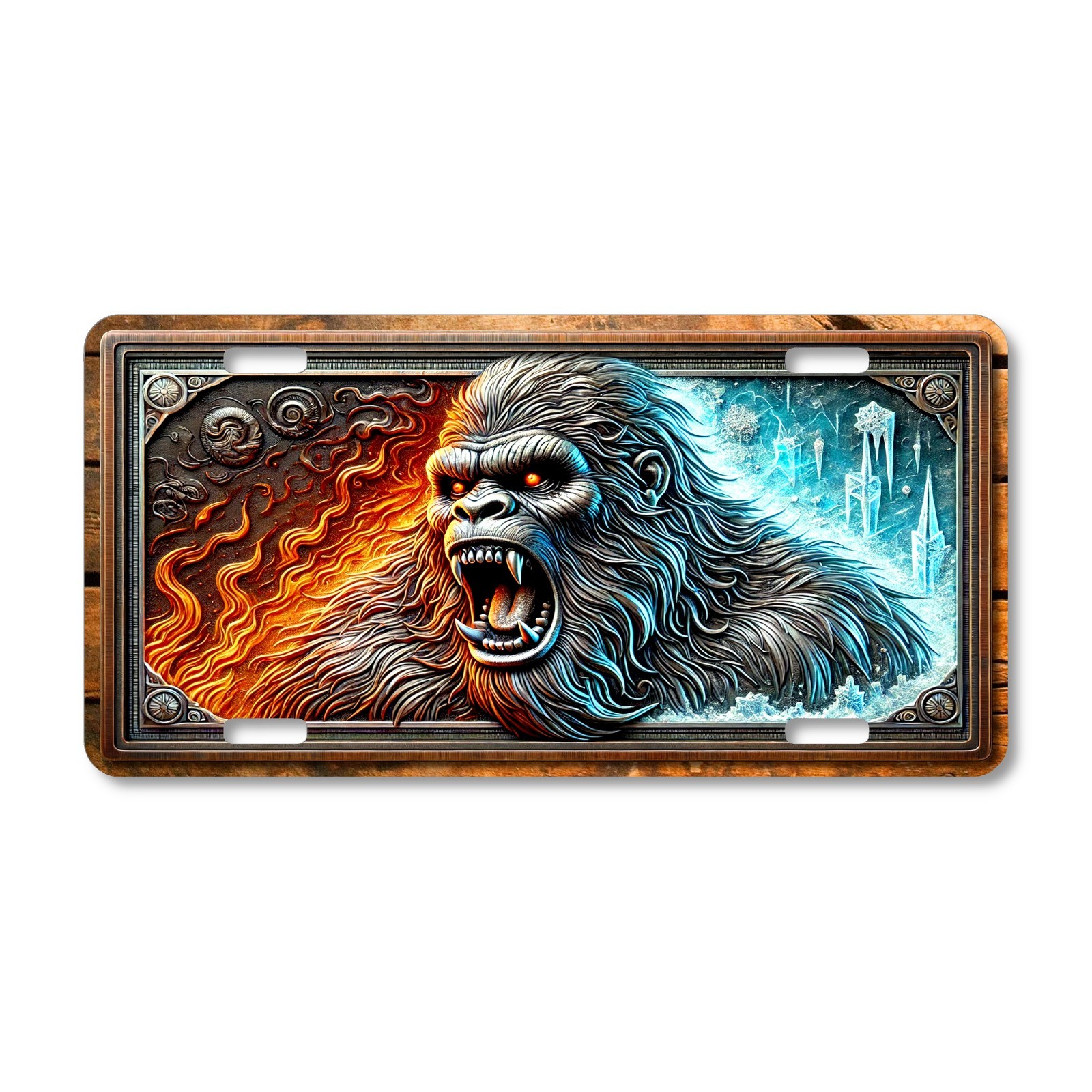 Fire Ice Bigfoot License Plate Aluminum Car Tag Cryptid – LP-FM021