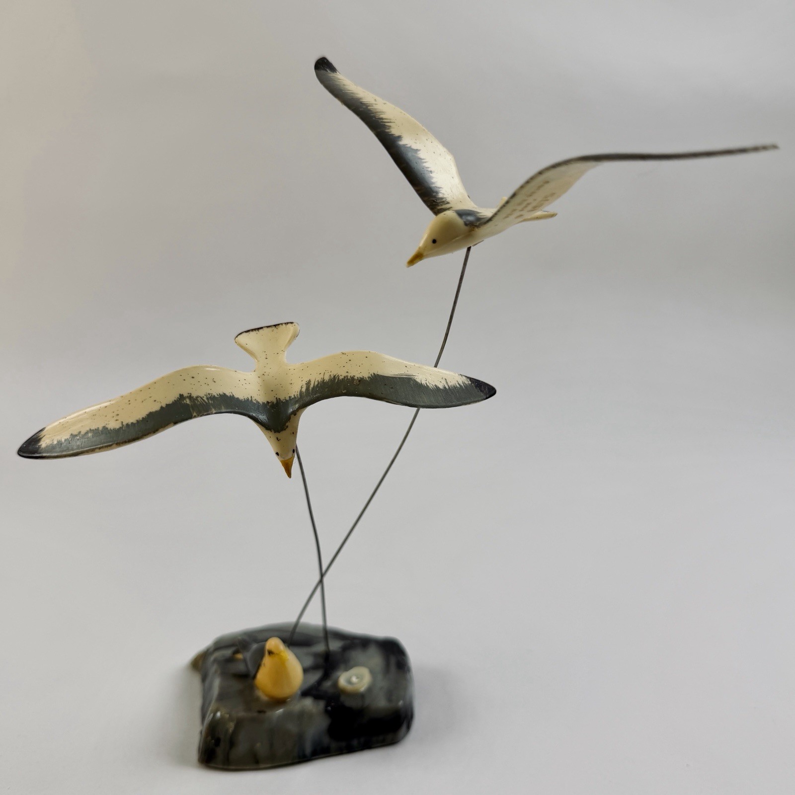 Vintage Mid Century Modern Seagulls on Rock Figurine Hong Kong 8”
