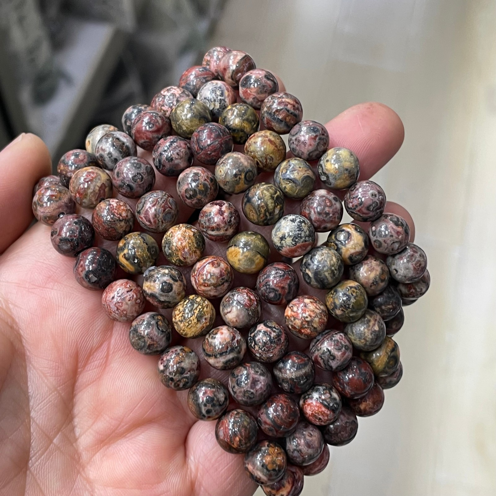 10Pcs 8mm Natural Leopard Jasper stone  Quartz Crystal Stretch Bracelet