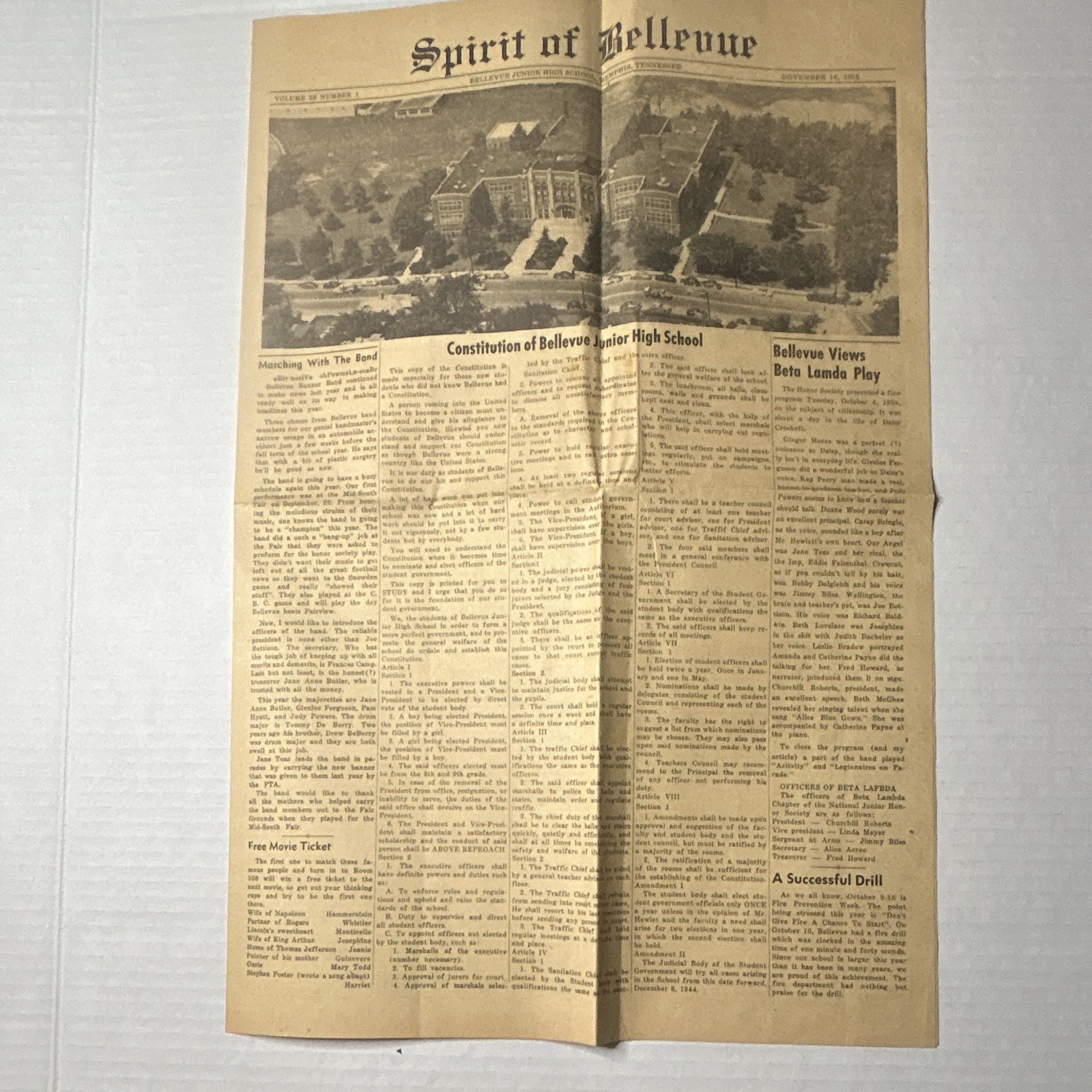 Spirit of Bellevue Junior High School Student Newspaper Memphis TN Nov 16 1955