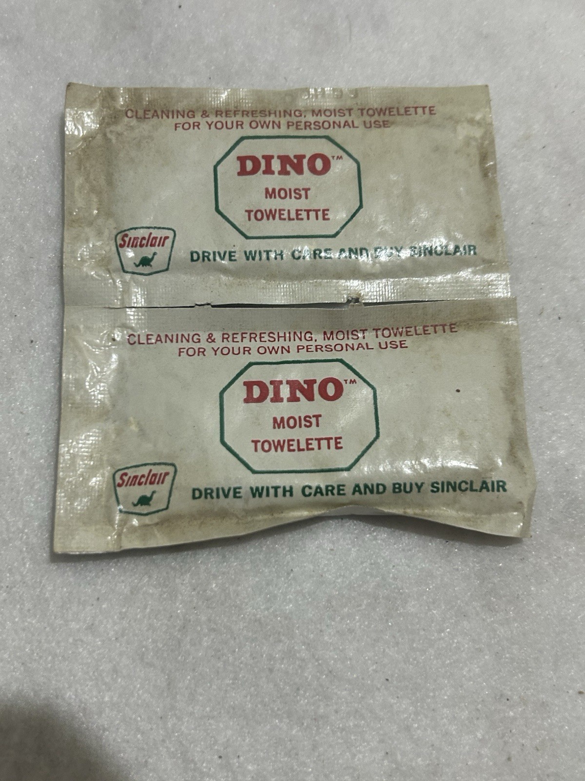Sinclair Dino Towelette Lot of 2 New Old Stock Sealed 1960’s Rare