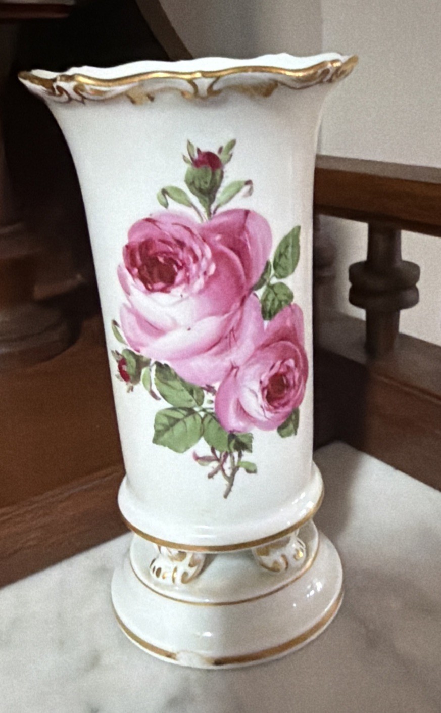 Antique Meissen  Pink Rose Decorative Cup Or Vase- See Photos Slight Damage