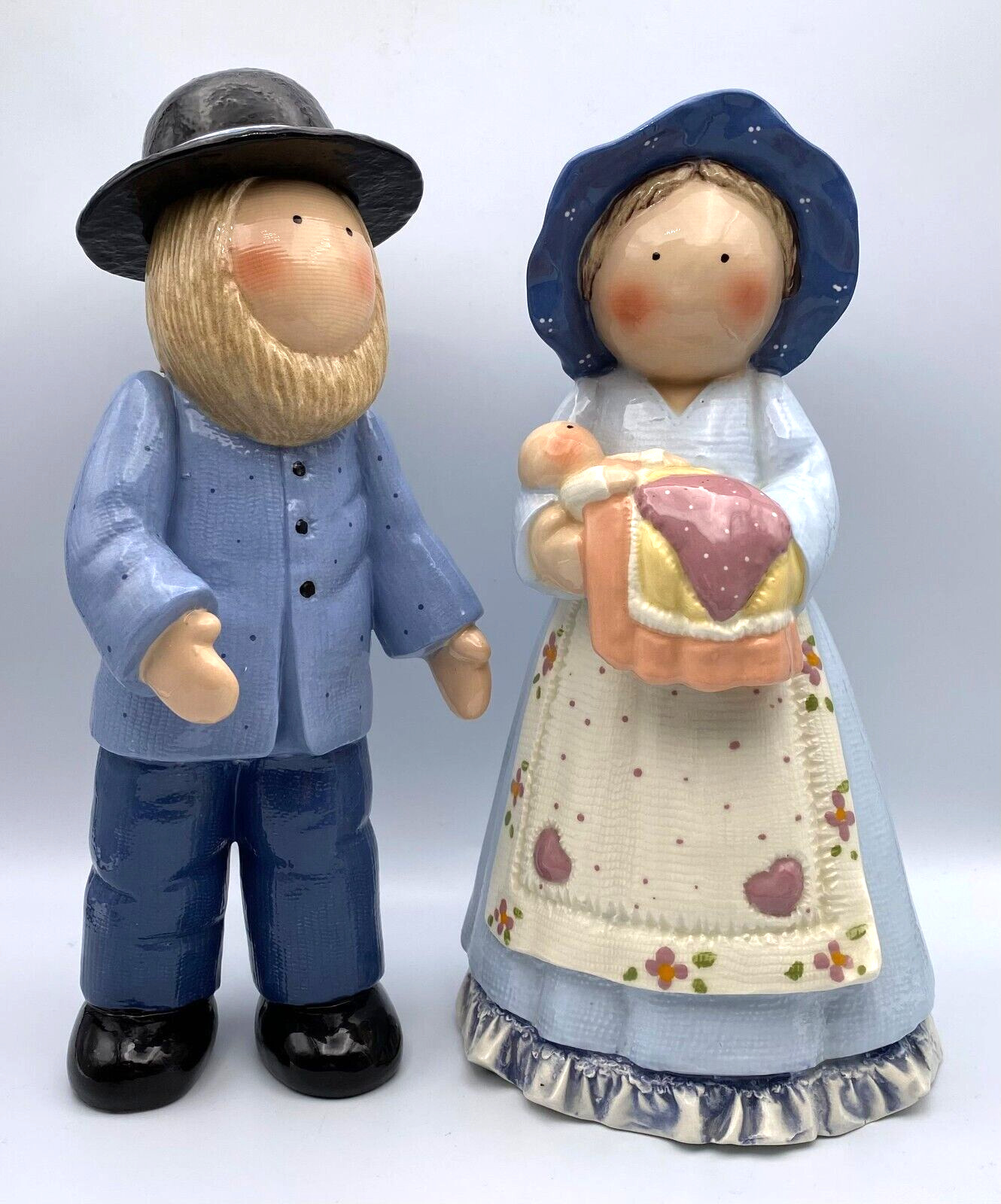 Amish Man Woman Holding Baby Figurines 12\
