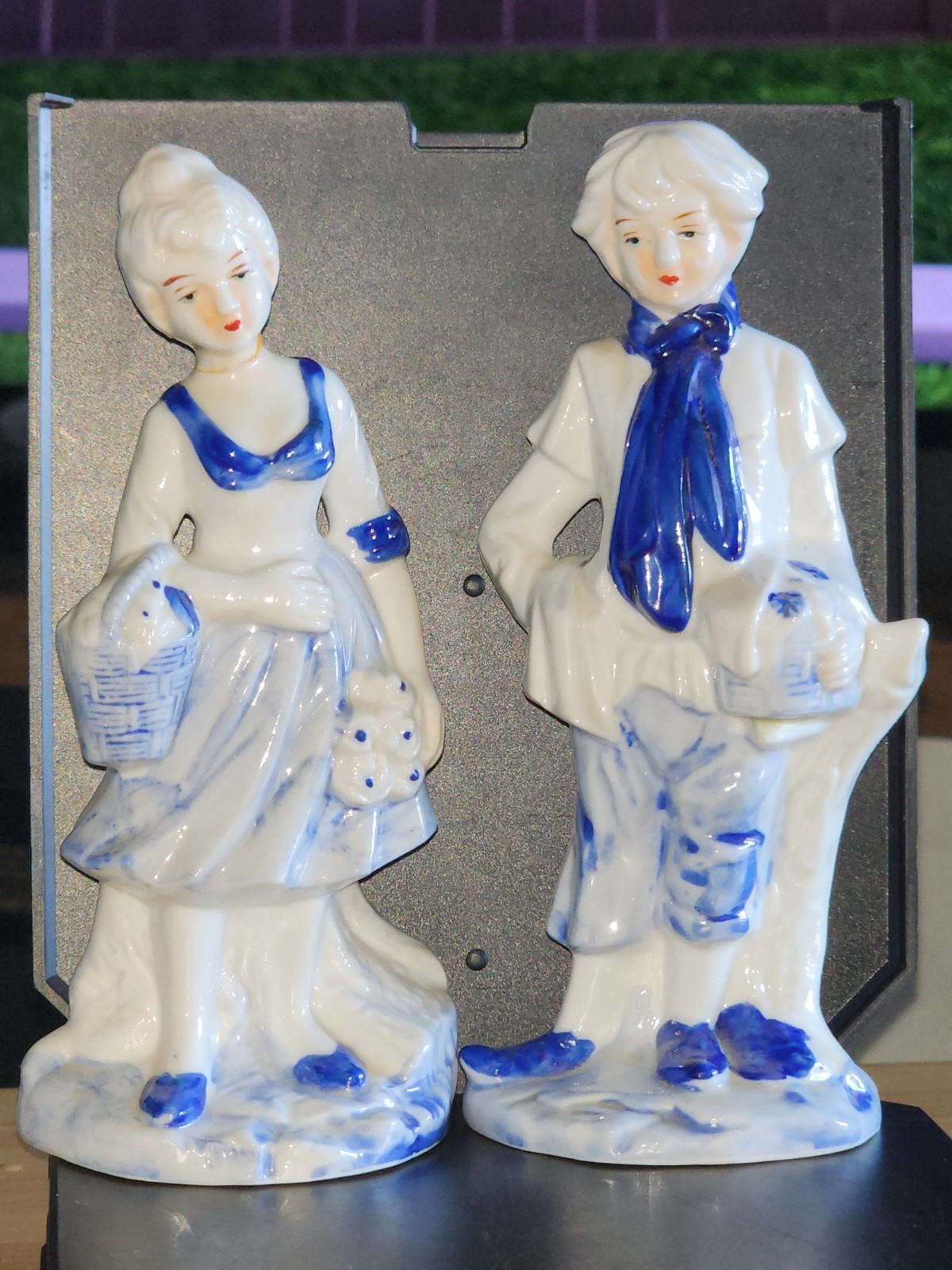 Vintage Victorian Era Blue And White Figurine F.E.I.  Man & Woman 