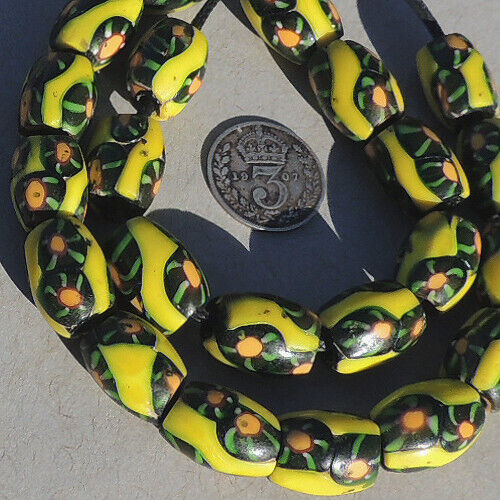 22 old antique venetian oval millefiori african trade beads #4765