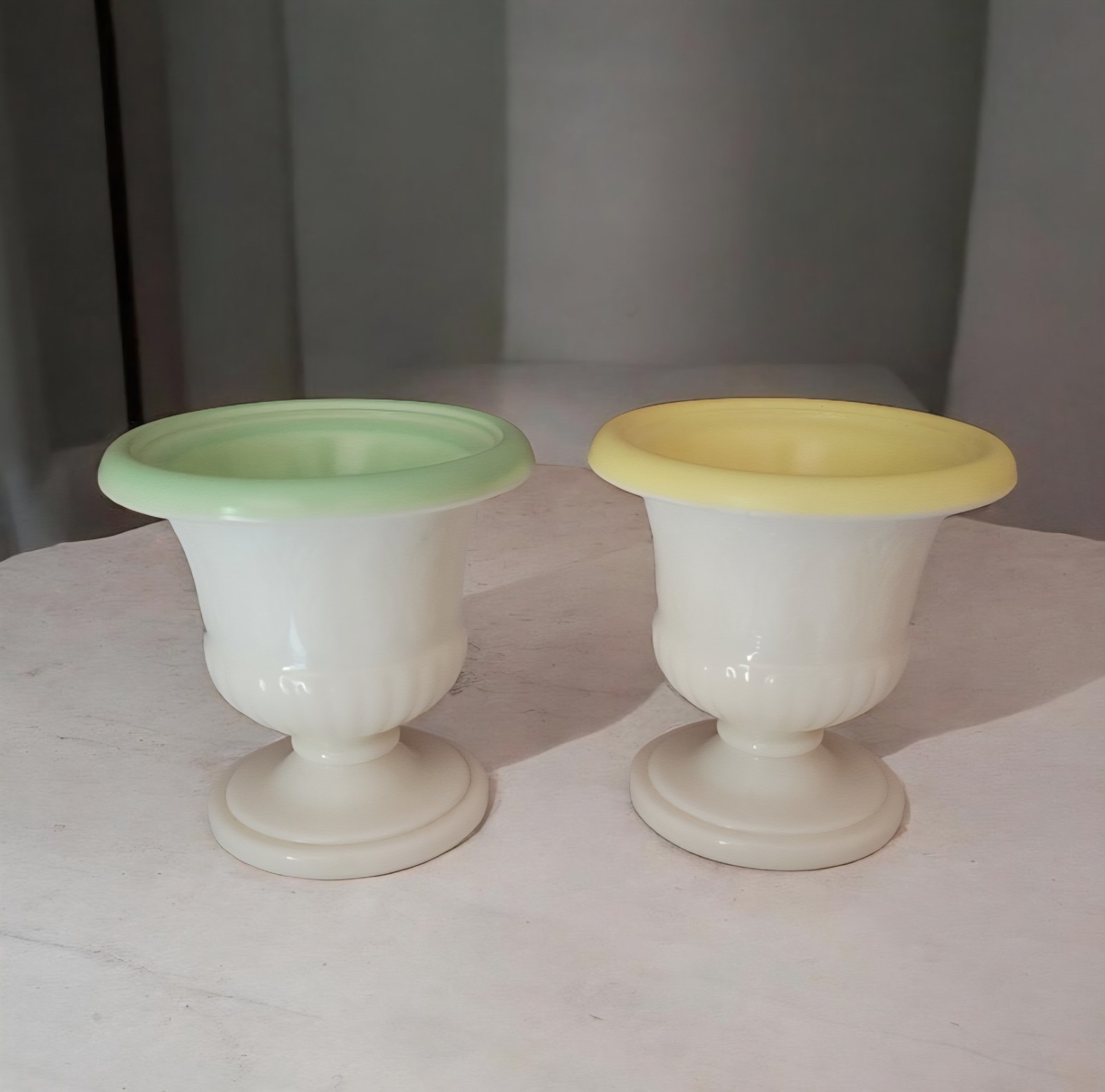 VTG Macbeth-Evans Milk Glass Miniature Urns/Toothpick Holders