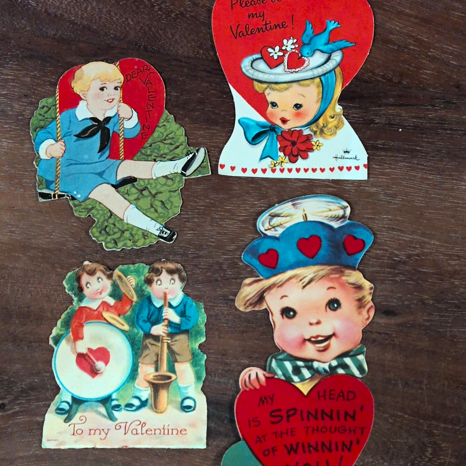 Vintage Valentine’s Day Greeting Cards Lot (4) Die-Cut Children Valentines