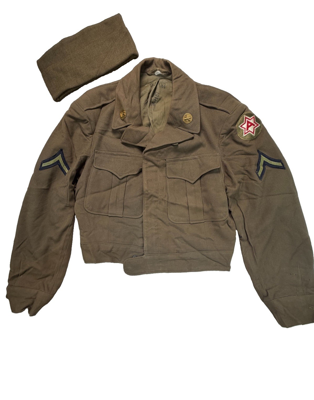 WWII 1940s US Army M1944 Ike Wool Field Coat W/ Cap Sixth Army PV1 Talon Zipper