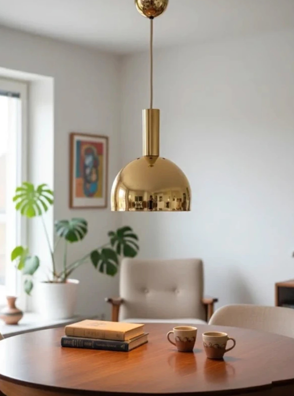 Vintage 1970\'s Meblo GUZZIN Gold Pendant Light Hanging Lamp SPACE age