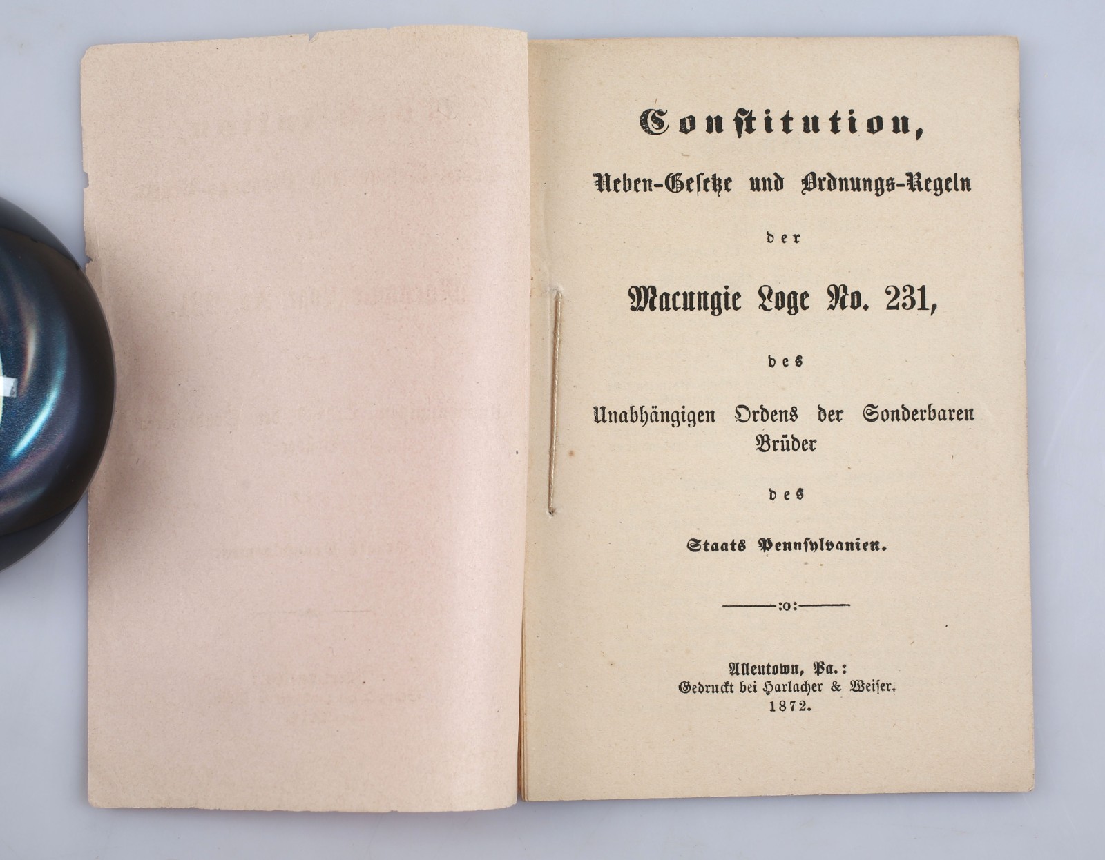 Antique 1872 Freemason Lodge Constitution By-Laws Booklet Macungie Pennsylvania