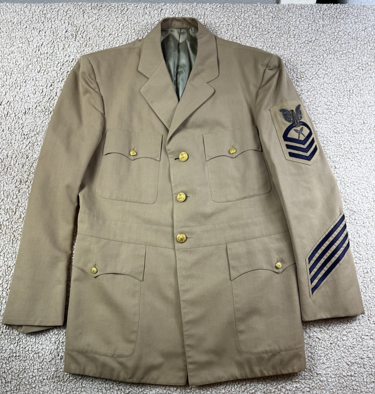 Vintage US Navy AB1 Aviation Boatswain Khaki Coat Weintraub Vietnam Era