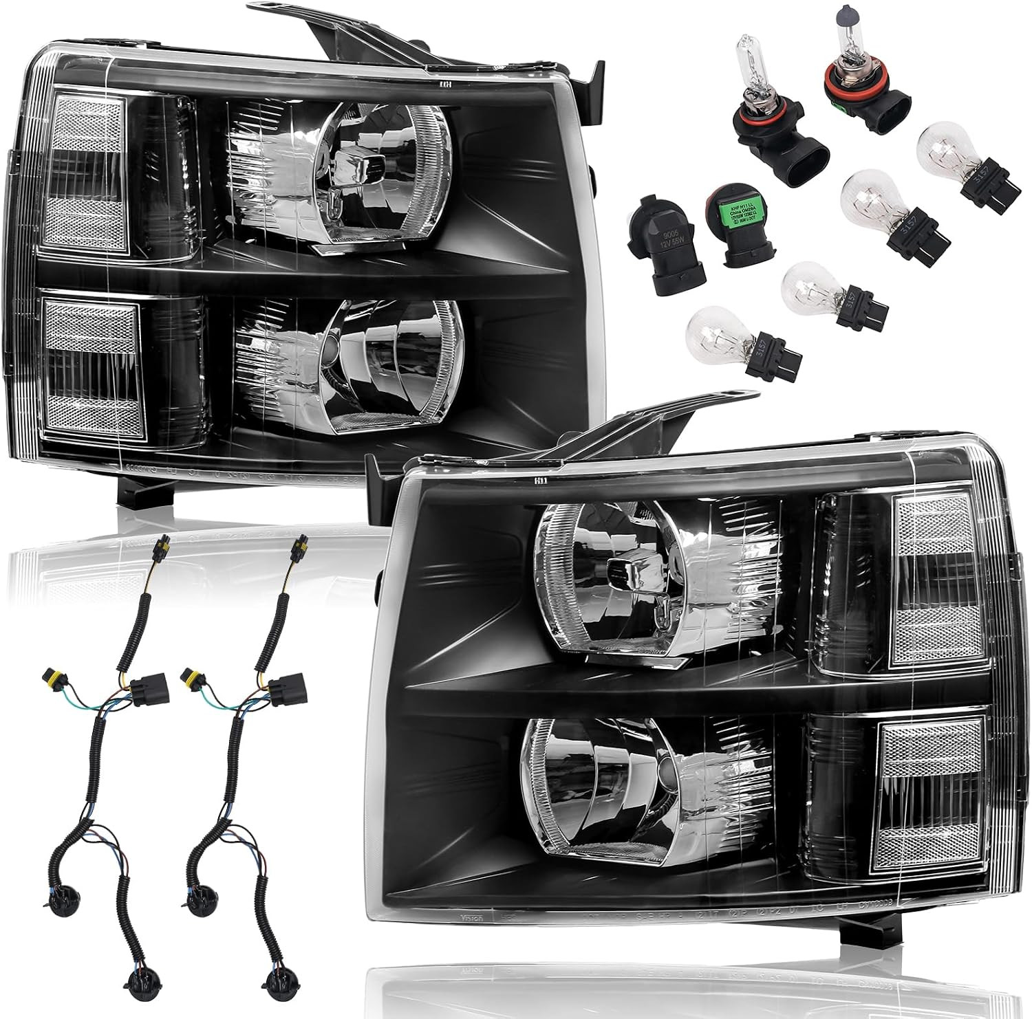 Headlight Assembly Set Compatible with 2007-2013 Chevy Silverado 1500,