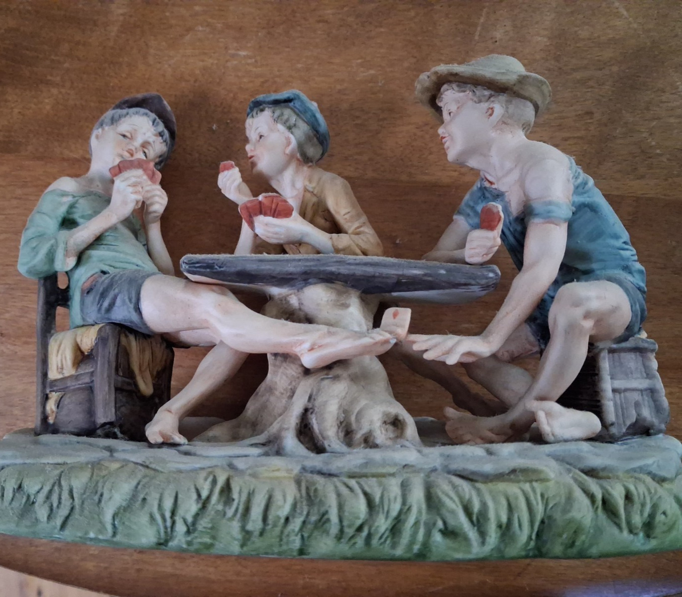 Capo Di Monte The Three Cheaters Boys Playing Cards Figurine Statue