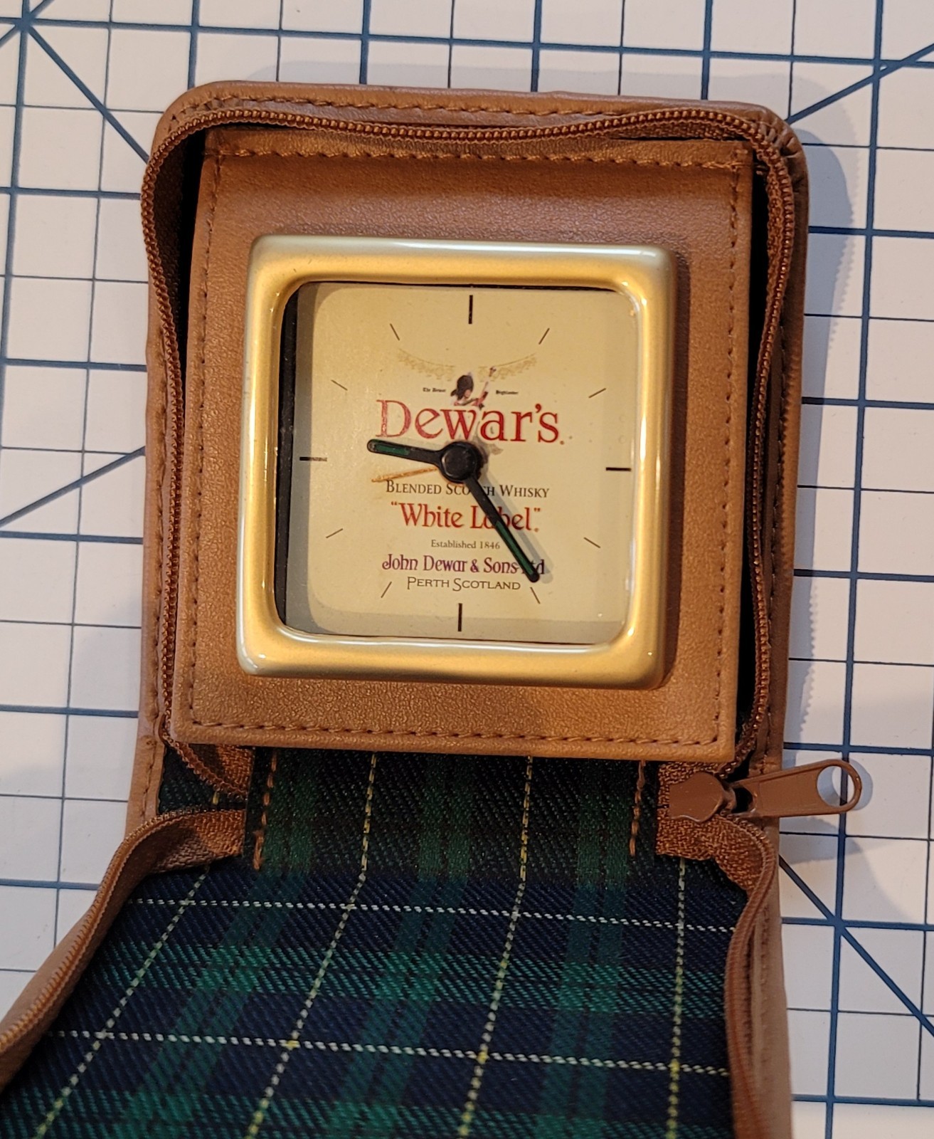 Dewar\'s Whisky White Label Travel Clock With Case Parts or Repair