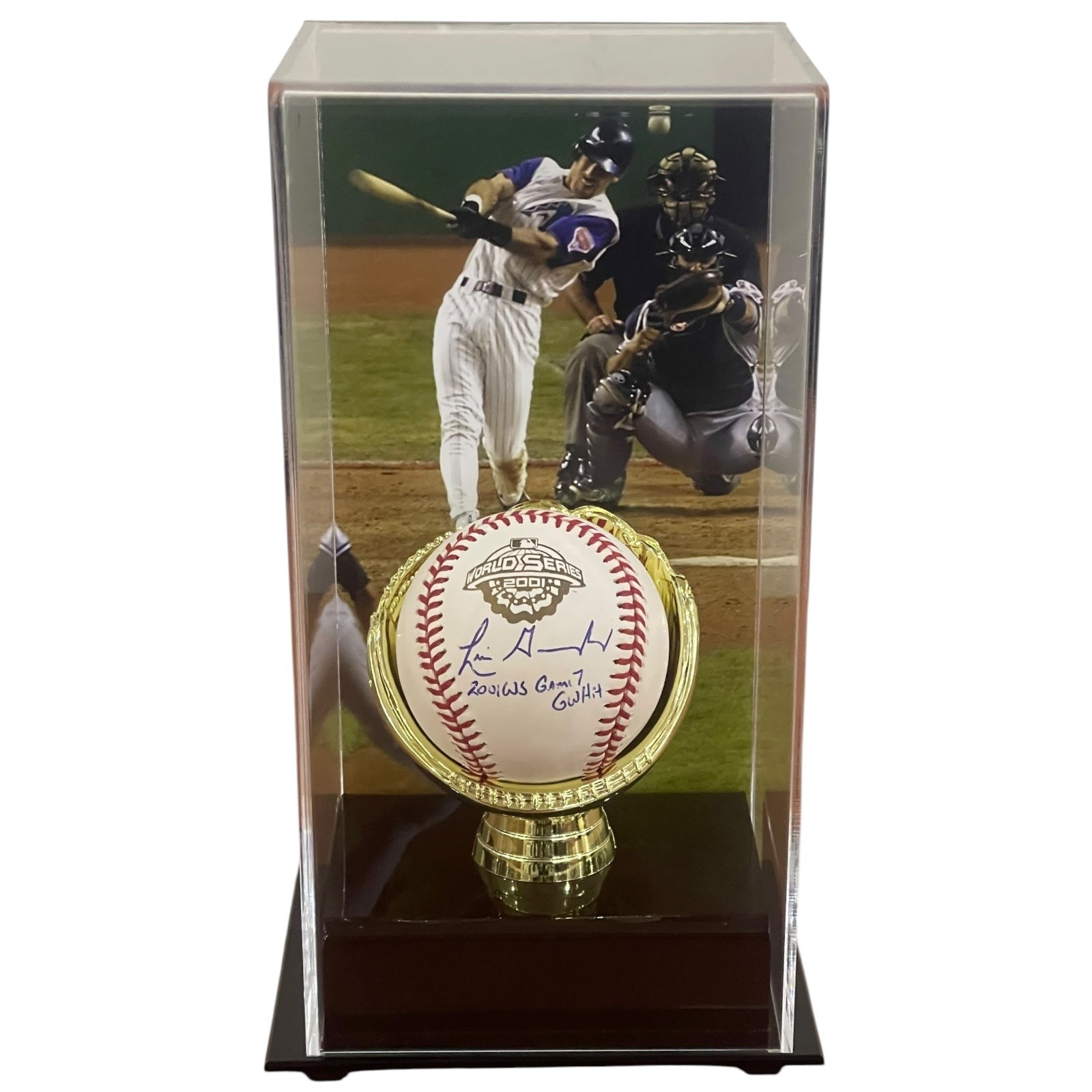 Luis Gonzalez Autographed 2001 World Series Logo Baseball w/ Inscription in Delu