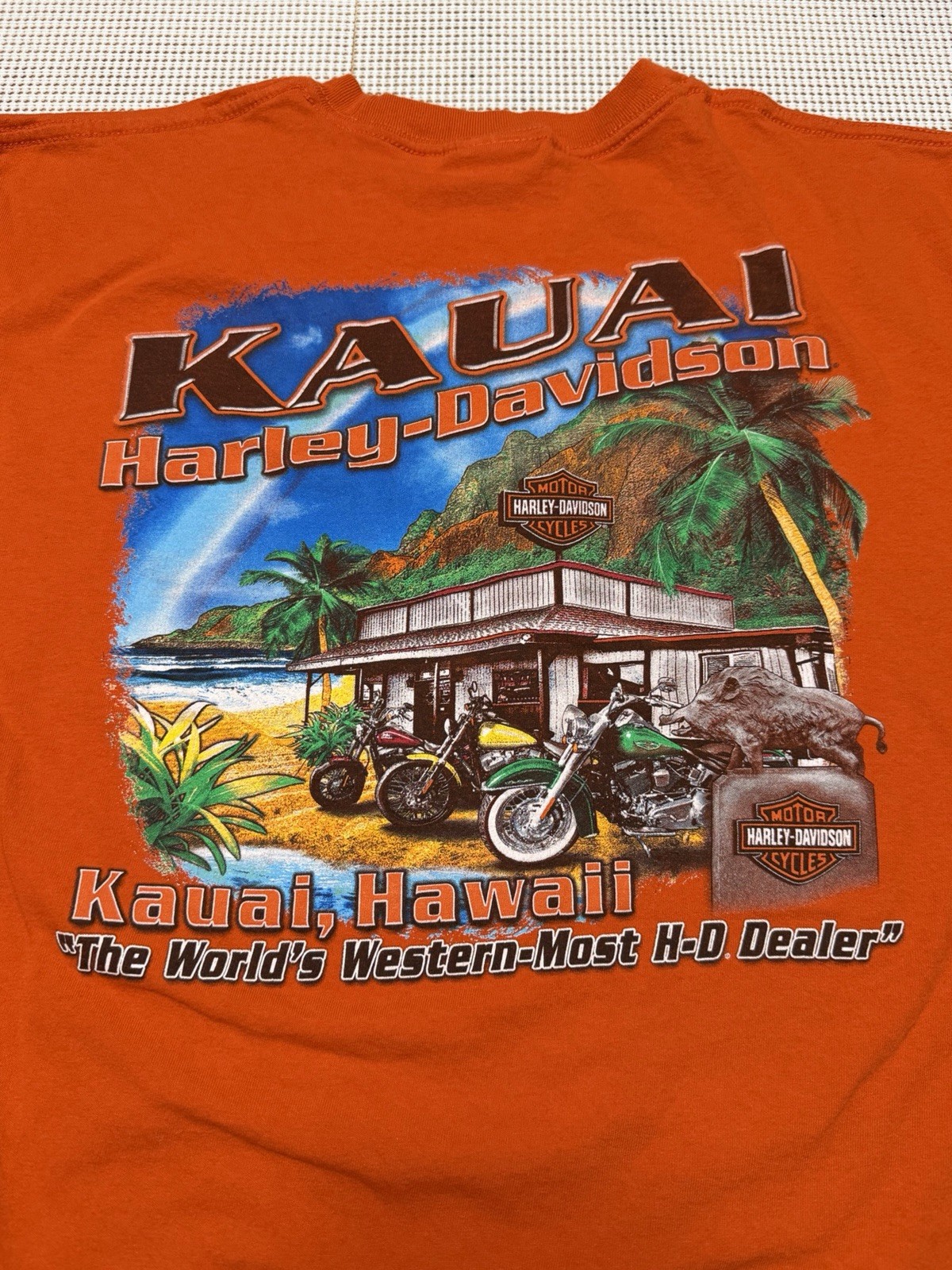 Harley Davidson Kauai Hawaii T Shirt Mens Lg Orange 2013