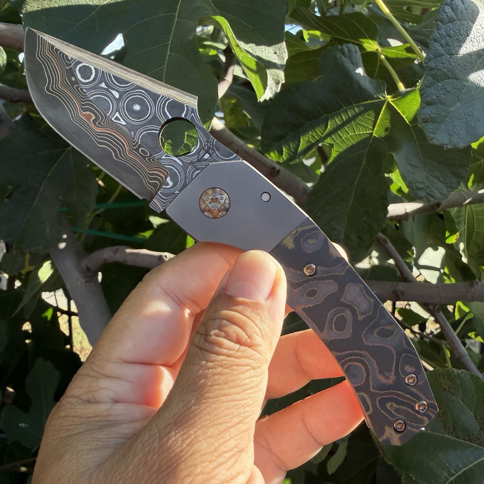 Zermeno Tyr 80 Copper Damascus Desert Fat Carbon Scales Titanium Knife