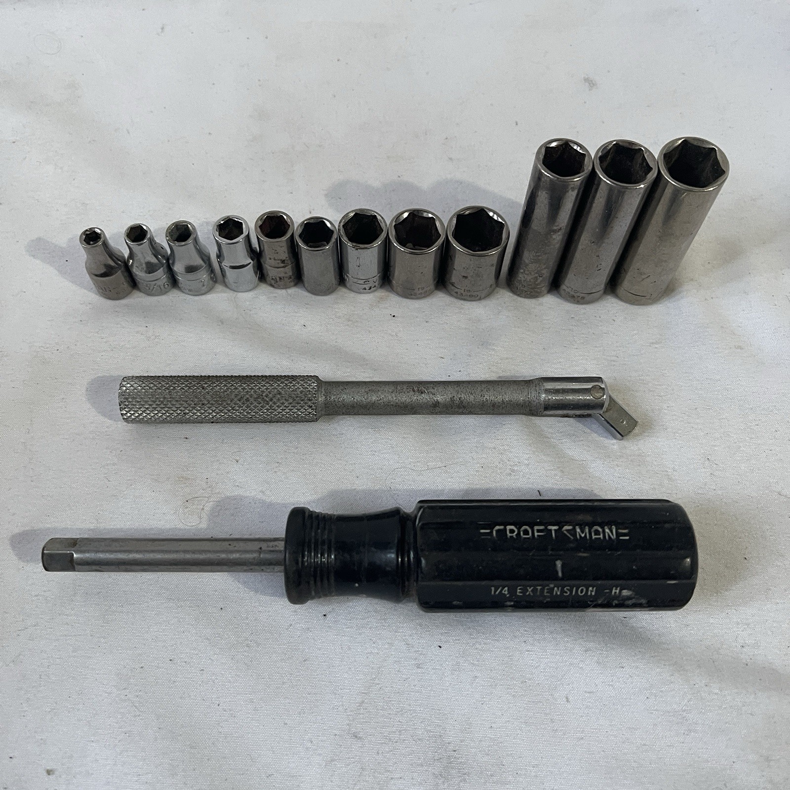 VTG Craftsman 1/4 SAE Socket Set 14pc Breaker Bar Socket Spinner Handle 43372