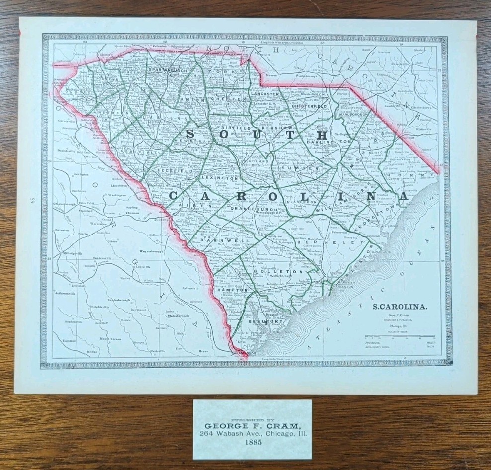Vintage 1885 SOUTH CAROLINA Map 13\