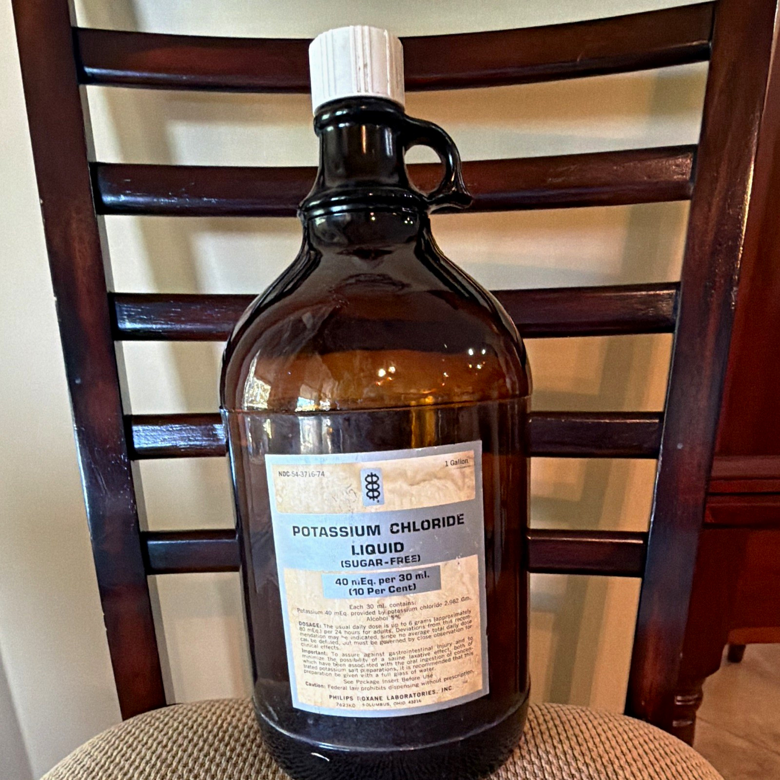 Potassium Chloride Liquid Brown Glass Medicine Bottle 1 Gallon Empty