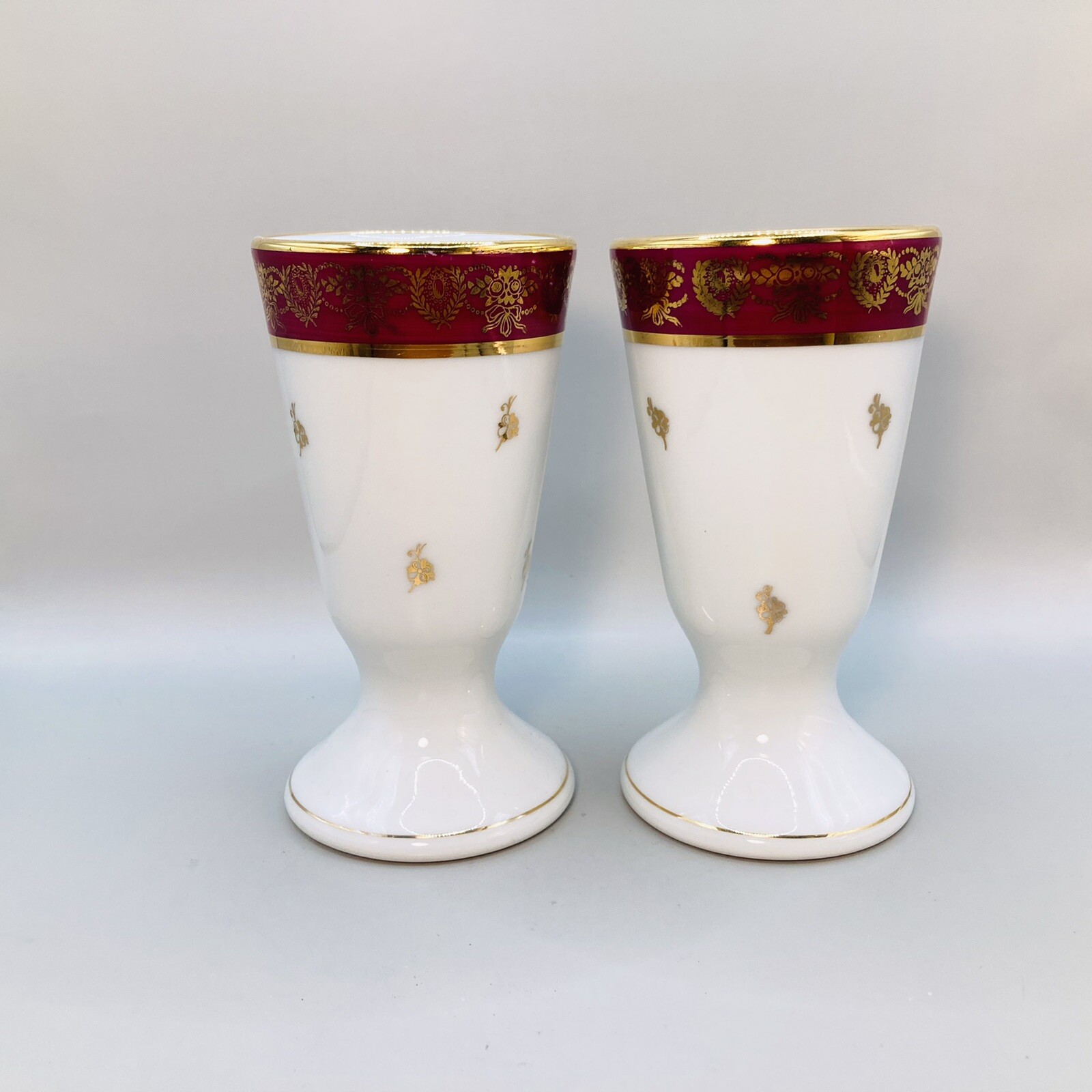 Set of 2 Vintage 24ct Gold Gilded French Limoges  Goblet/Vase 6”H