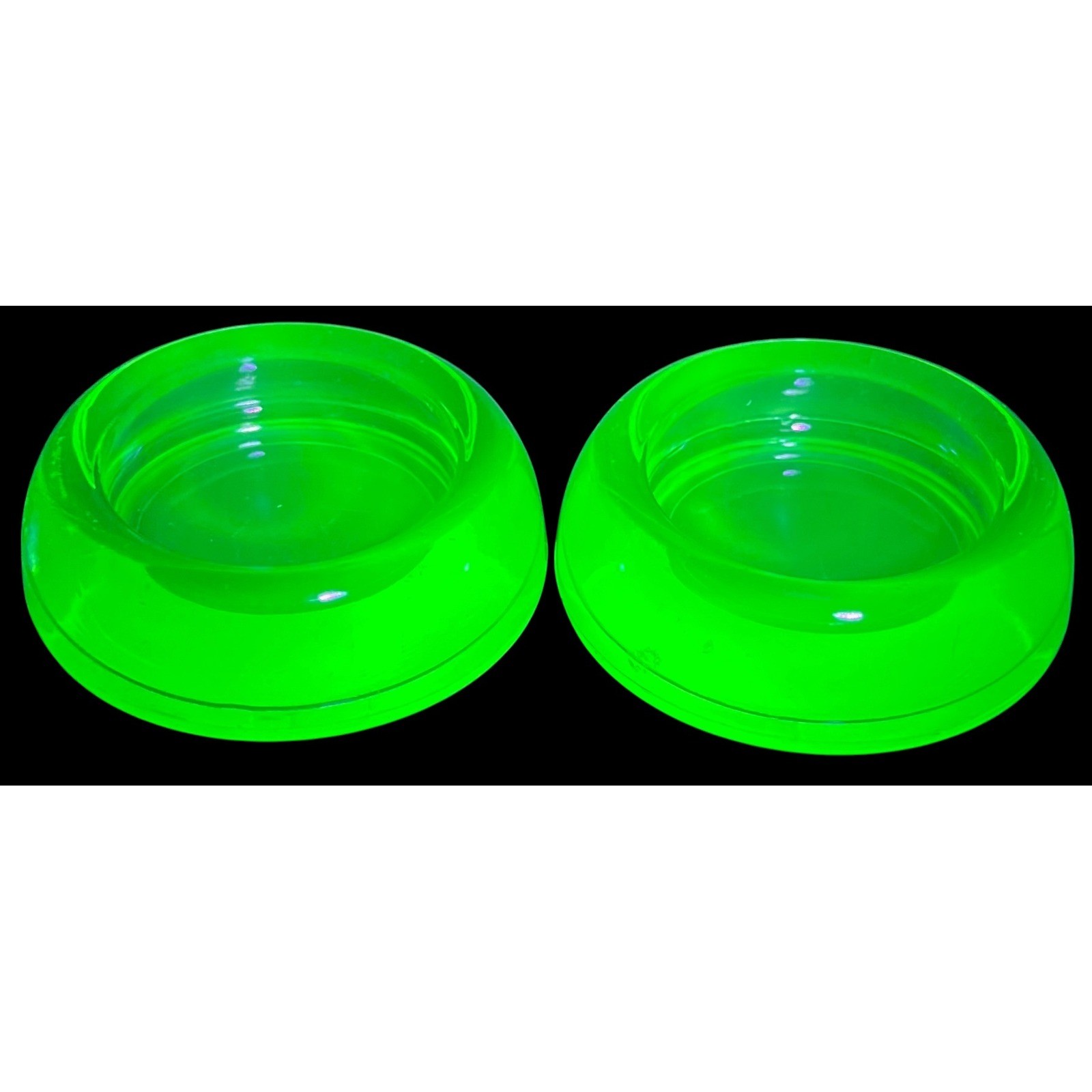 Vintage Green Uranium Glass Salt Cellars Set of 2 Hazel Atlas UV Glow Tiffin