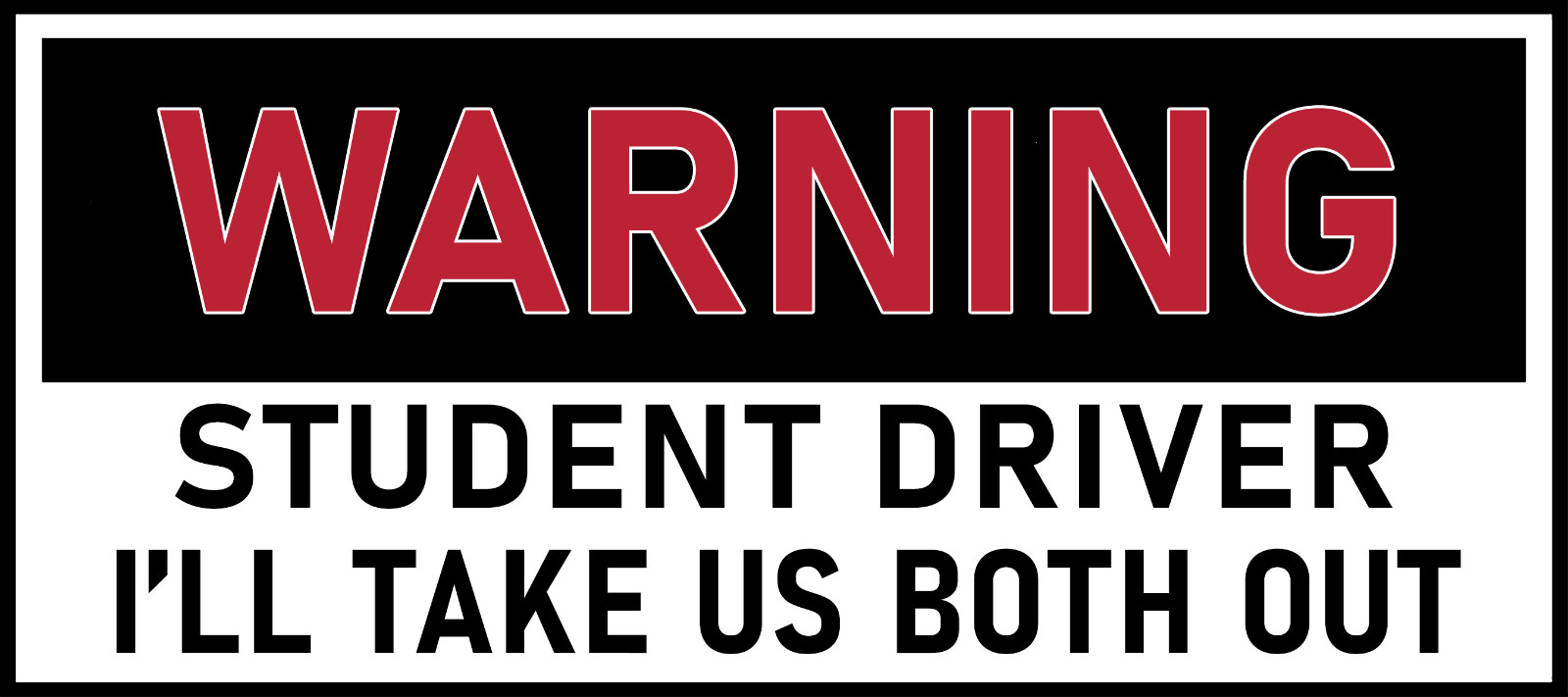 Funny Warning Student Driver Bumper Sticker Large 4x9 I\'ll Take Us Both Out