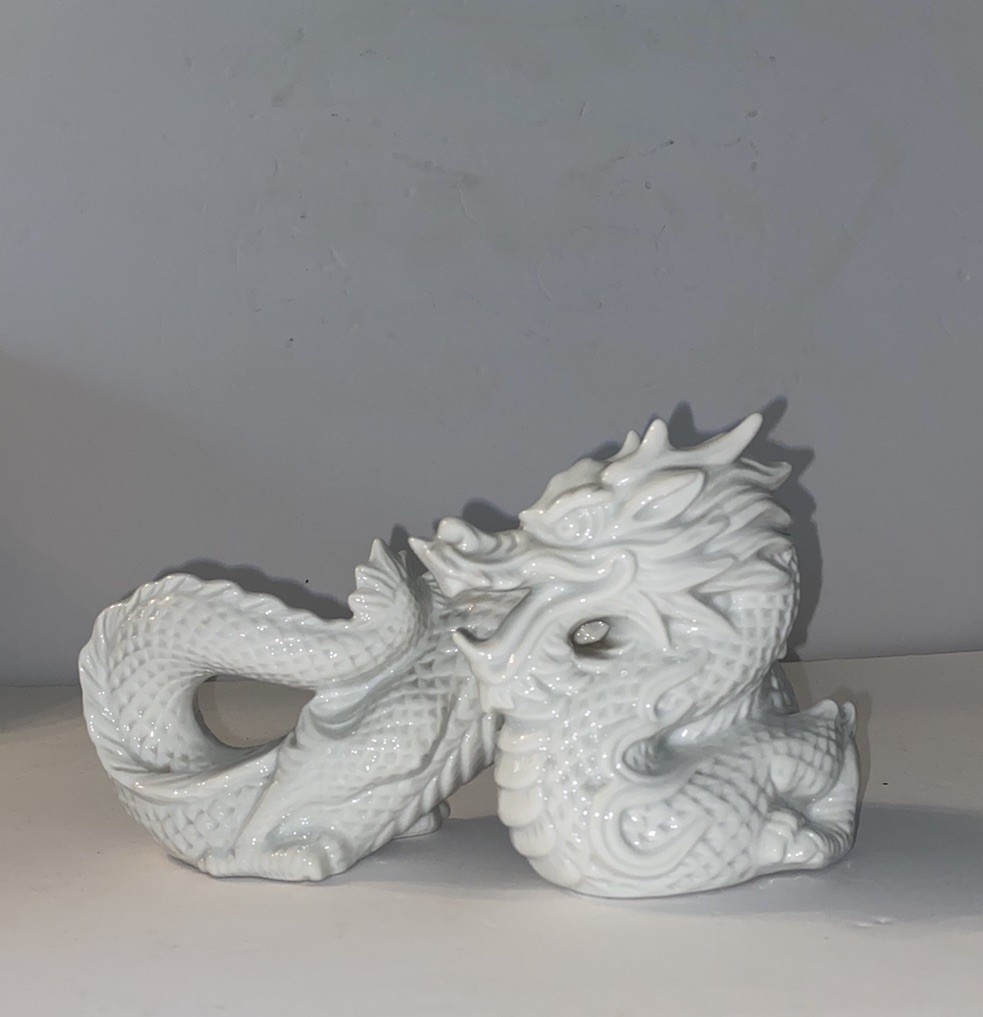 Vtg Asian White Porcelain Dragon Figure 8