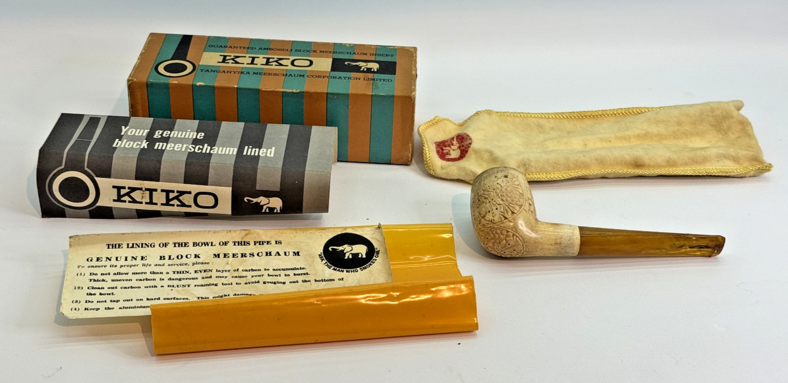 Vintage Kiko African Meerschaum Pipe Box + Papers Only + Random Ornate Pipe