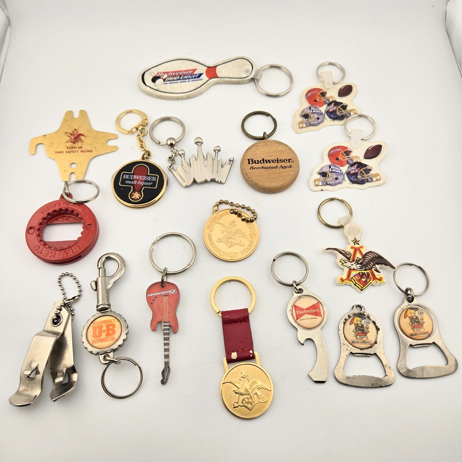 Vintage Budweiser Anheuser-Busch Keychain Lot of 17 Beer Breweriana 