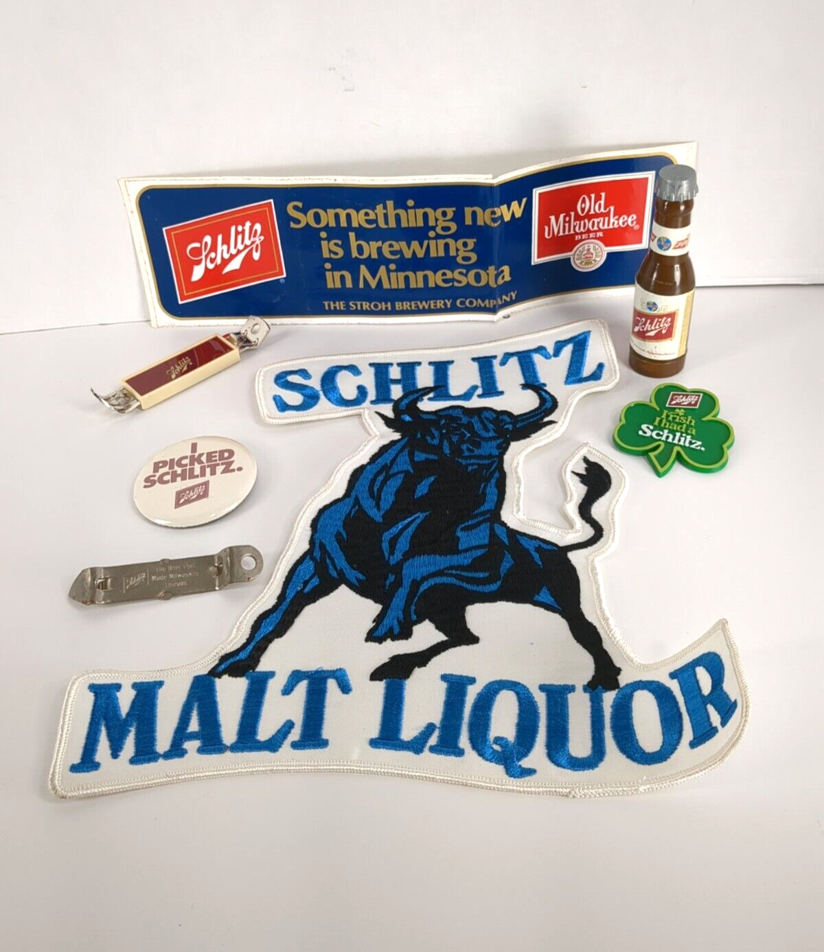 Schlitz Beer Milwaukee Vintage Advertising Lot Opener Flashlight Pin Patch VTG