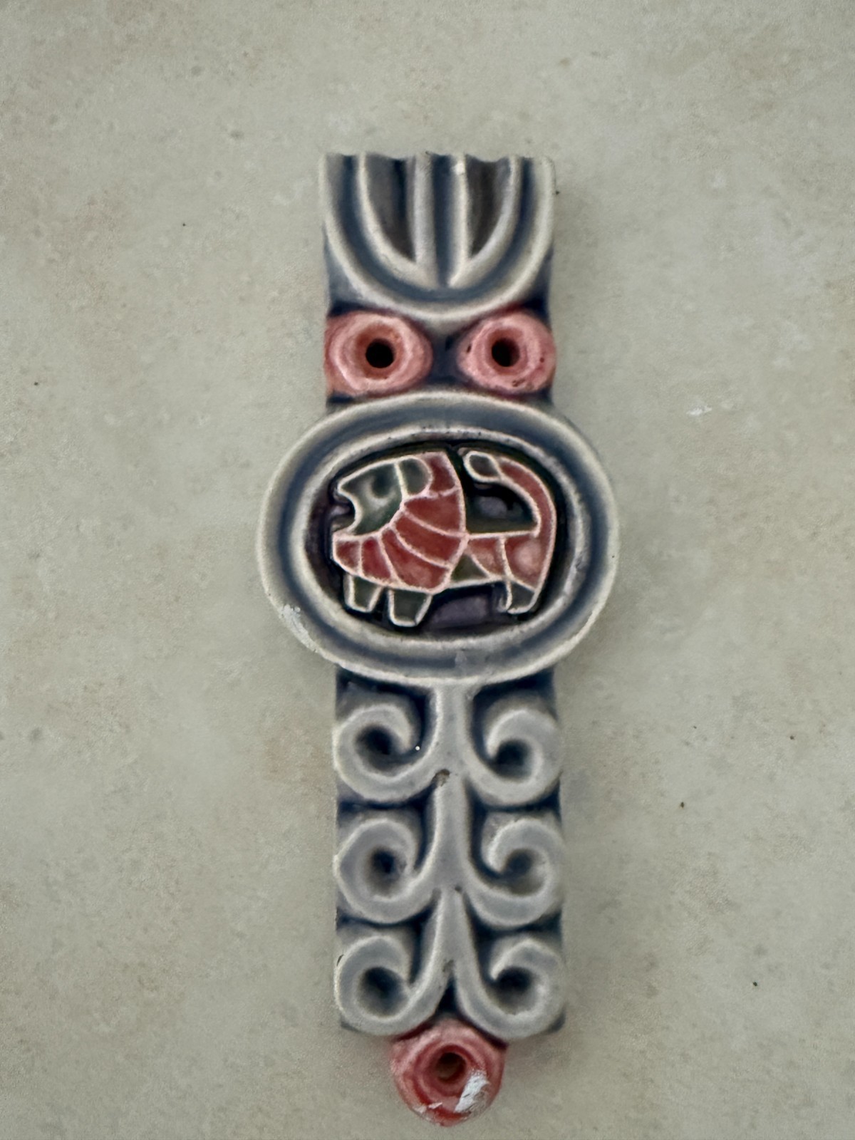 Vintage Avraham Gofer Israel Ceramic Mezuzah Mid-Century Modern Art Pottery Sign