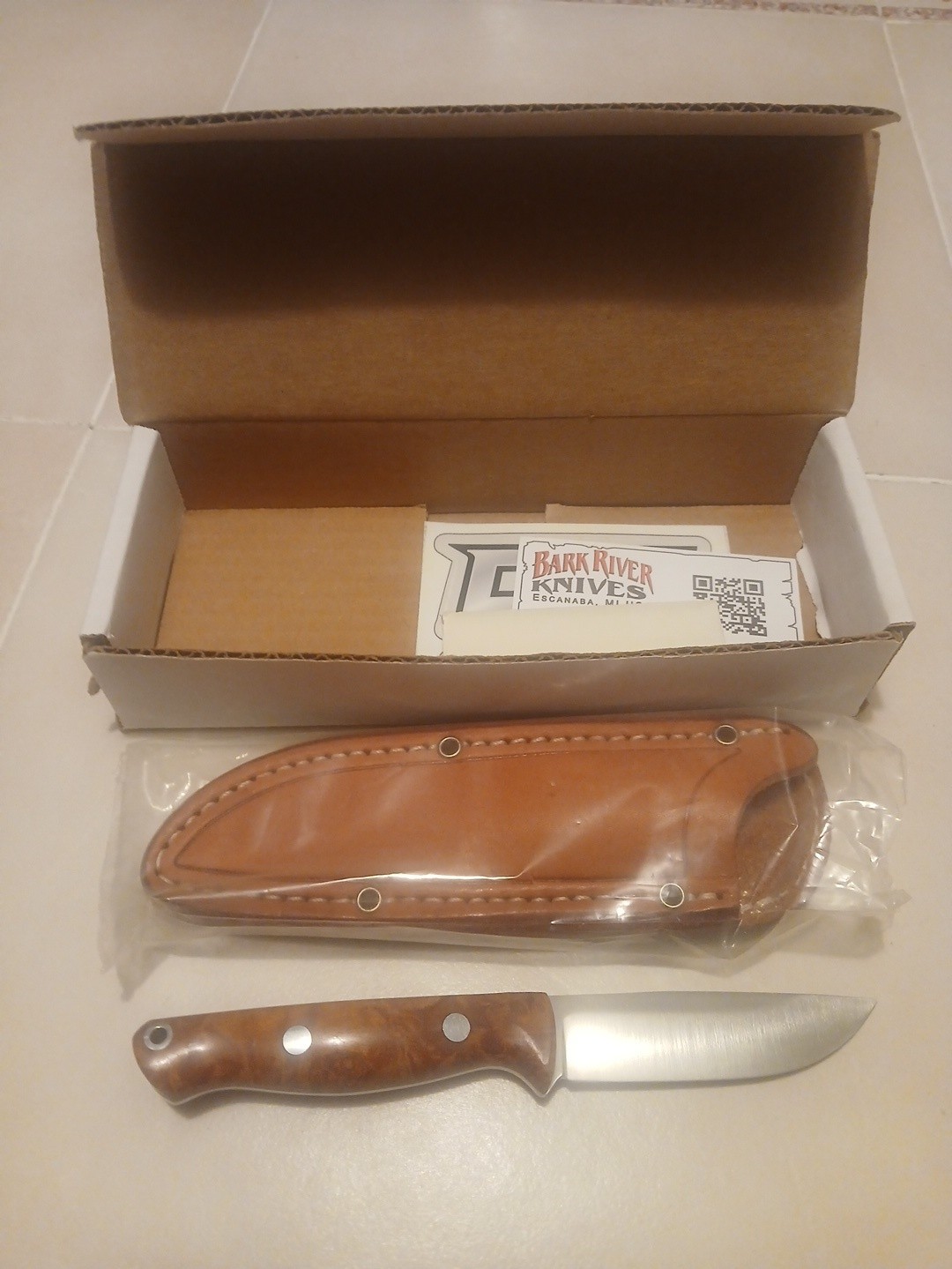 Bark River Knives Bravo Edc Orange Elder Burl COM 154 Stunning