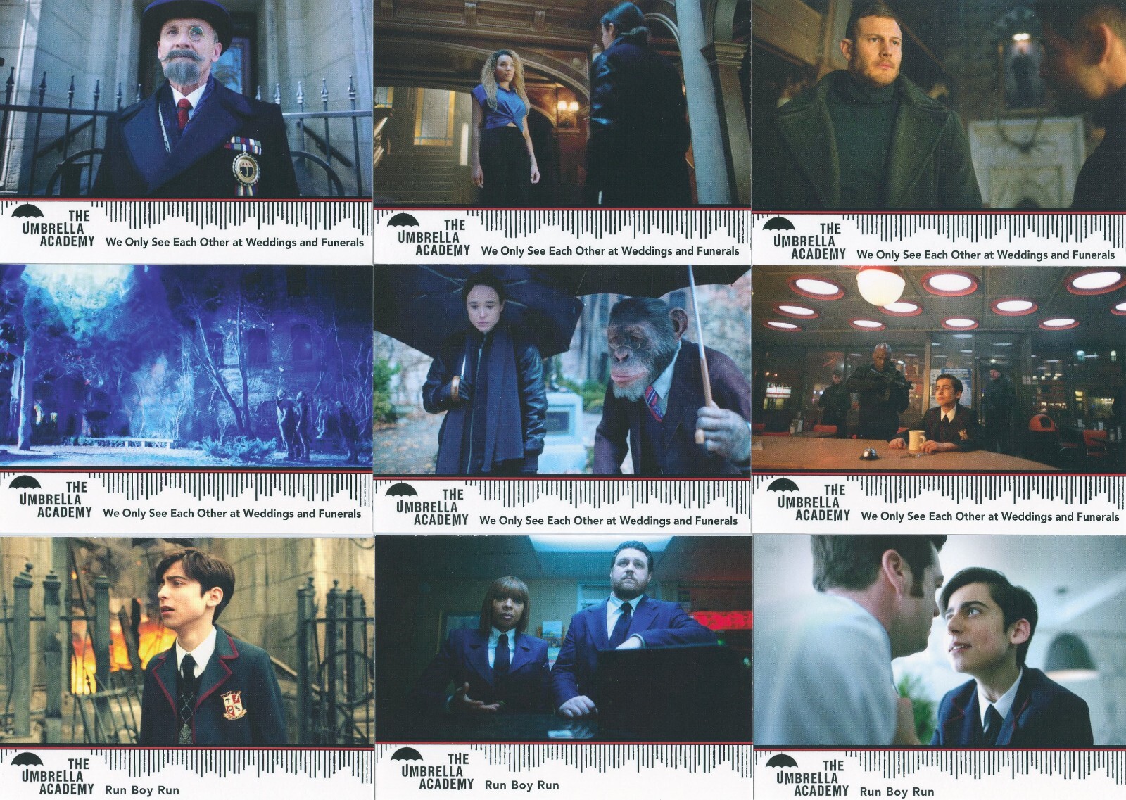 the Umbrella Academy season one 63 card base set plus 2 empty wrappers