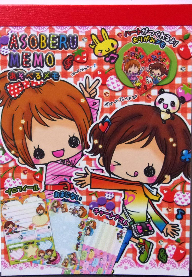 CRUX Lovely Twins Girls Large A6 Playable Memo Pad Made in Japan 80 sheets