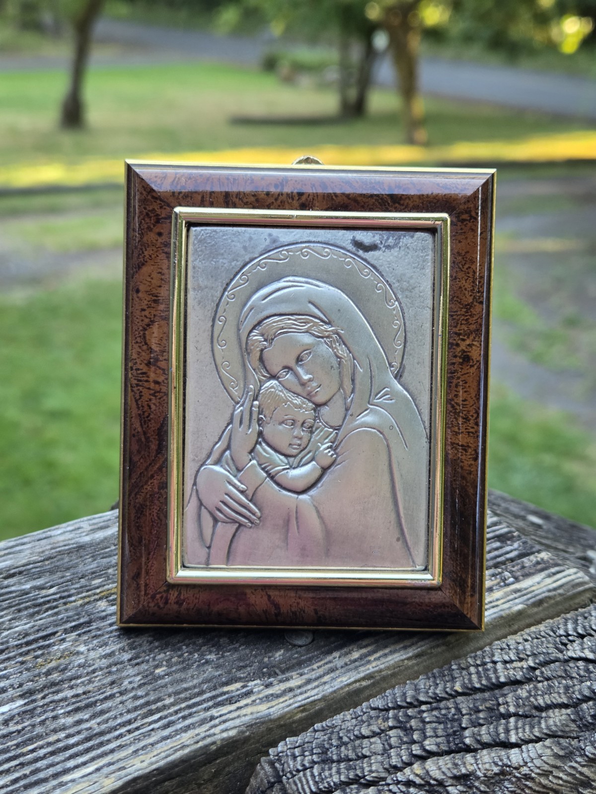 Vintage 925 Silver Madonna & Child Wall Plaque Mary Jesus L.A.L. Made In Italy
