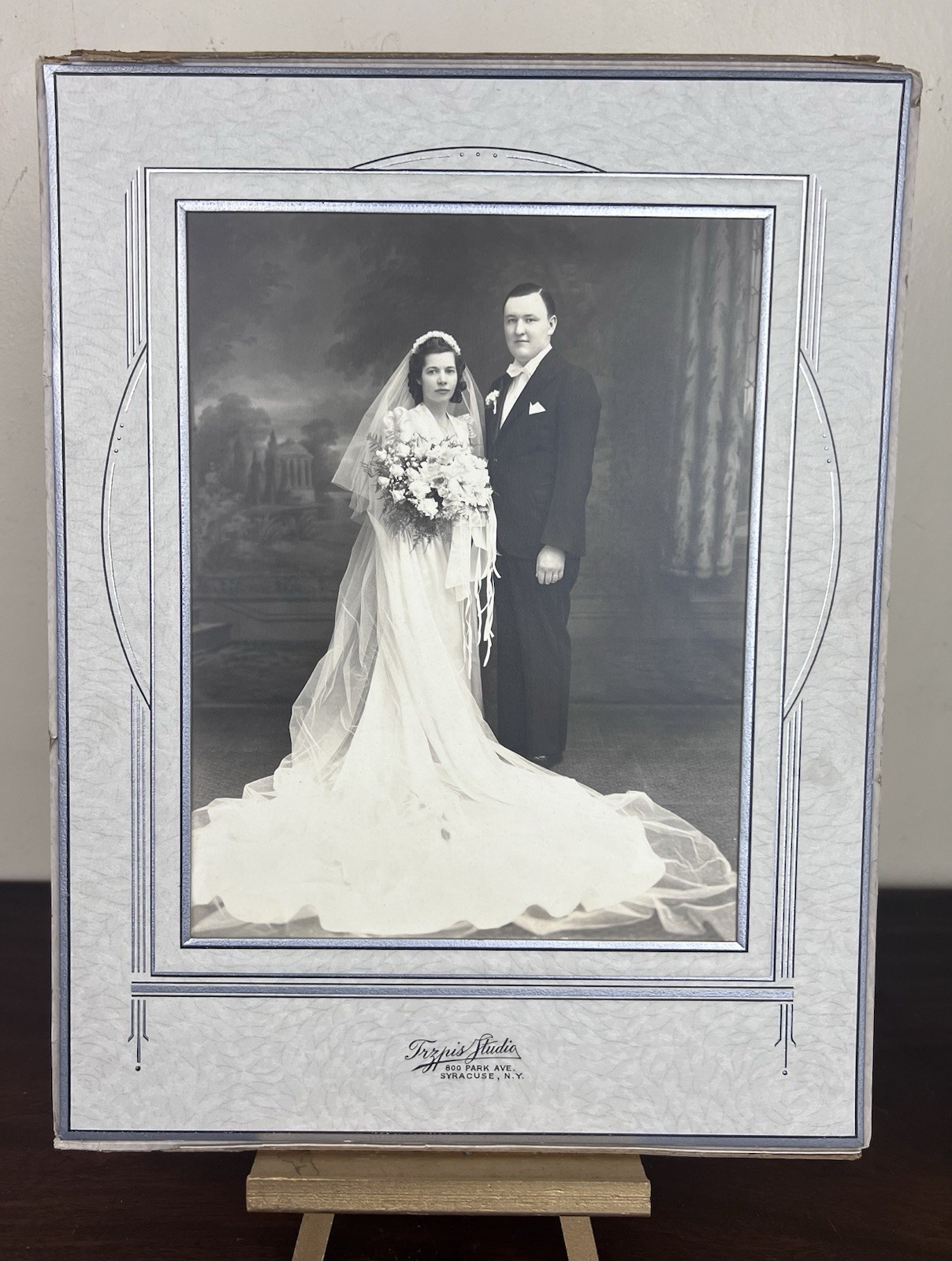 VTG 1920’s 1930’s Wedding Photo Husband Wife Cardboard Frame Syracuse NY 14”