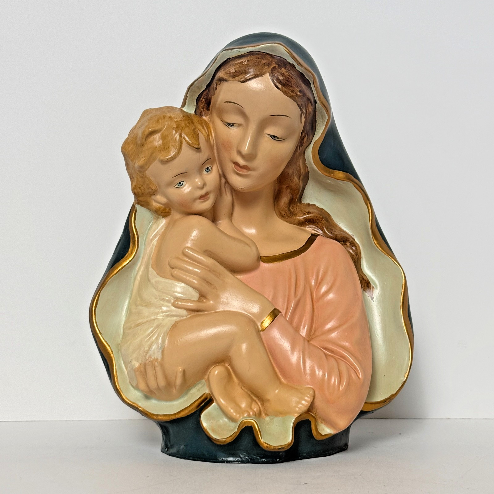 VTG A.N.R Italy Hand Painted Blow Mold Madonna & Child Virgin Mary Jesus Figurin