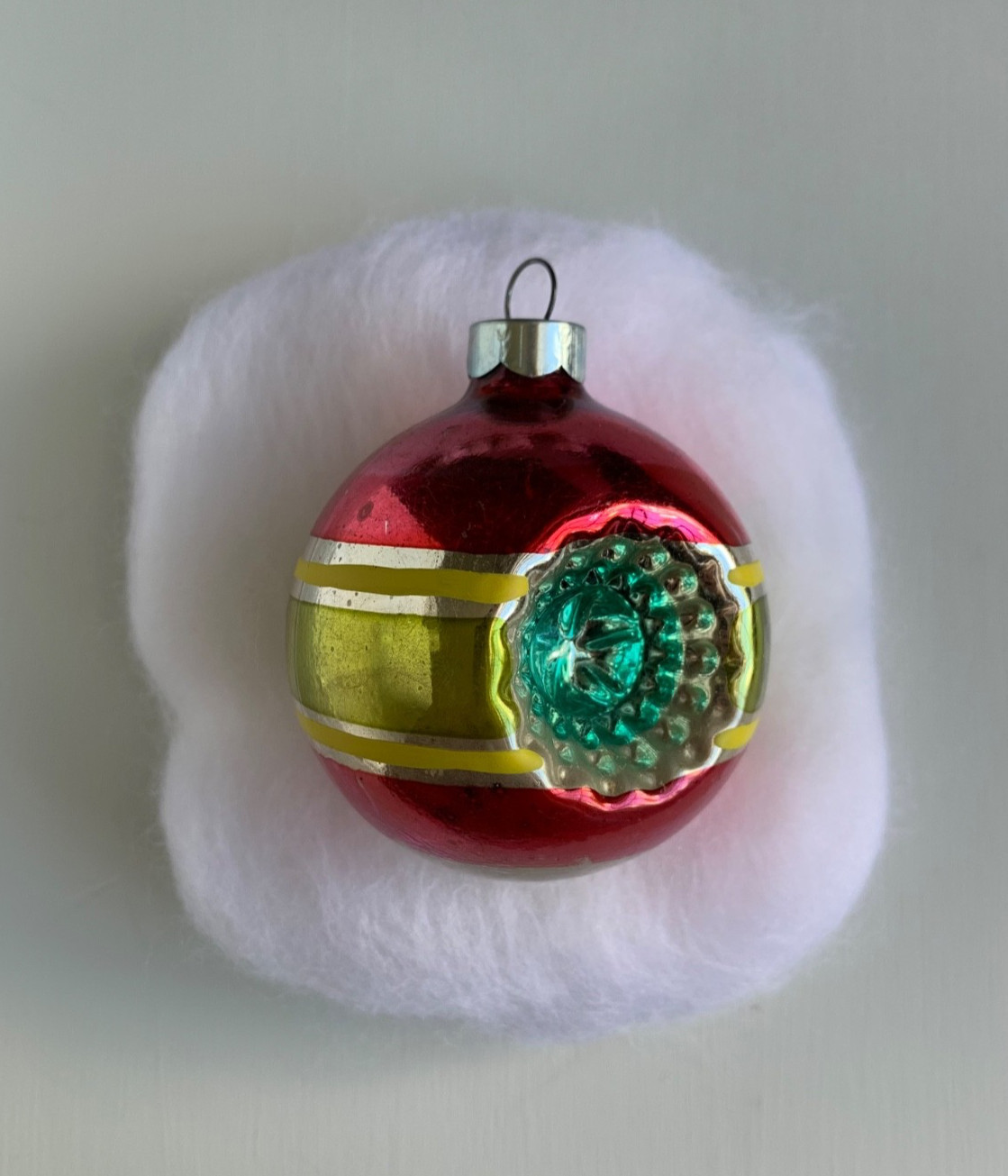 Unusual VTG Glass Double Indent Xmas Ornament US of A - Gorgeous