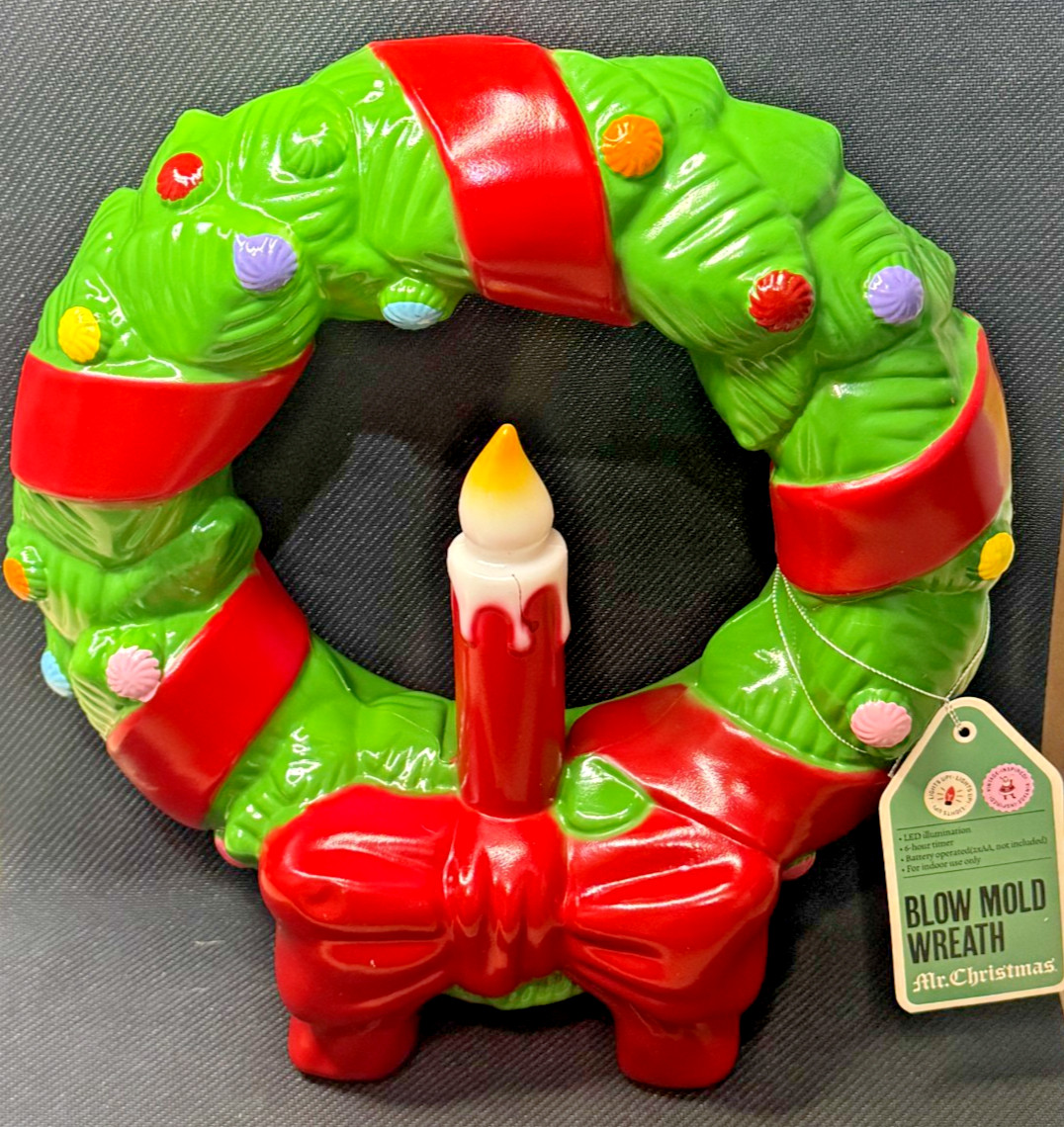 Mr. Christmas 12” Light Up Blow Mold Wreath Vintage Style Christmas Decor NEW
