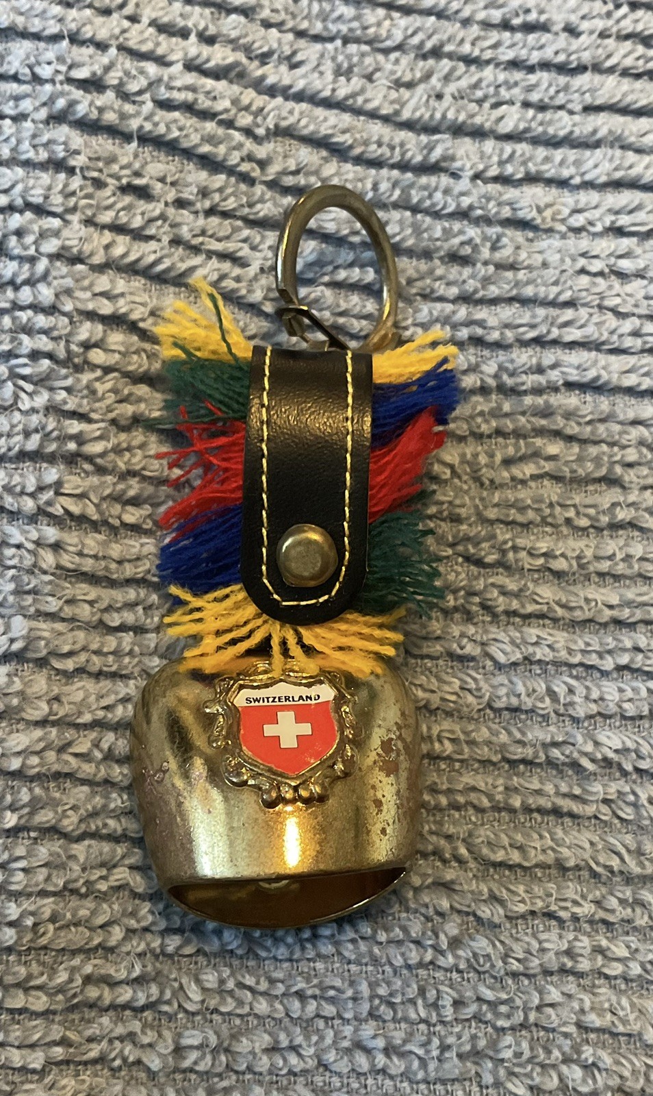 Vintage Swiss Switzerland Bell Keychain Souvenir Embroidered Gift *