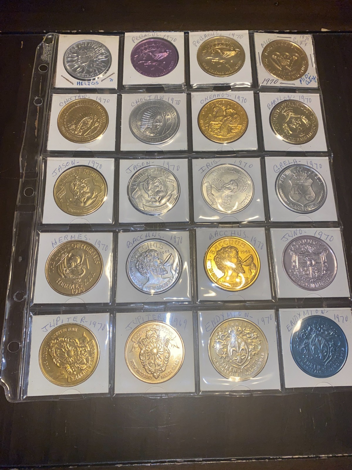 Lot of 20 Krewe Of America MARDI GRAS DOUBLOONS 1969 1970 1971 - helios bacchus