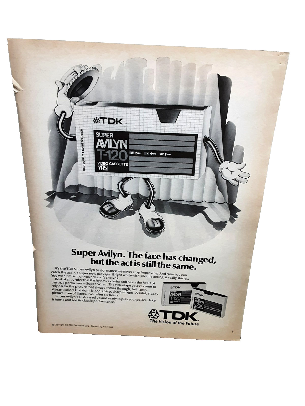 1981 TDK VHS Tape Ad Super Avilyn T-120 High Resolution Cartoon Vintage Print Ad