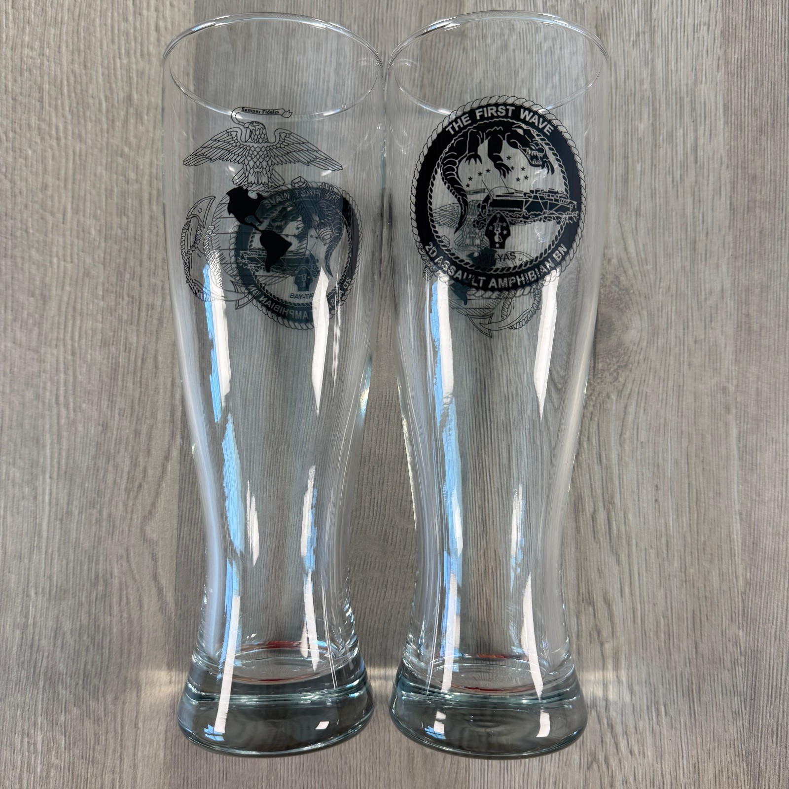 USMC 2d Assault Amphibian Battalion Pilsner Glasses Lot of 2 17oz Marine Corps