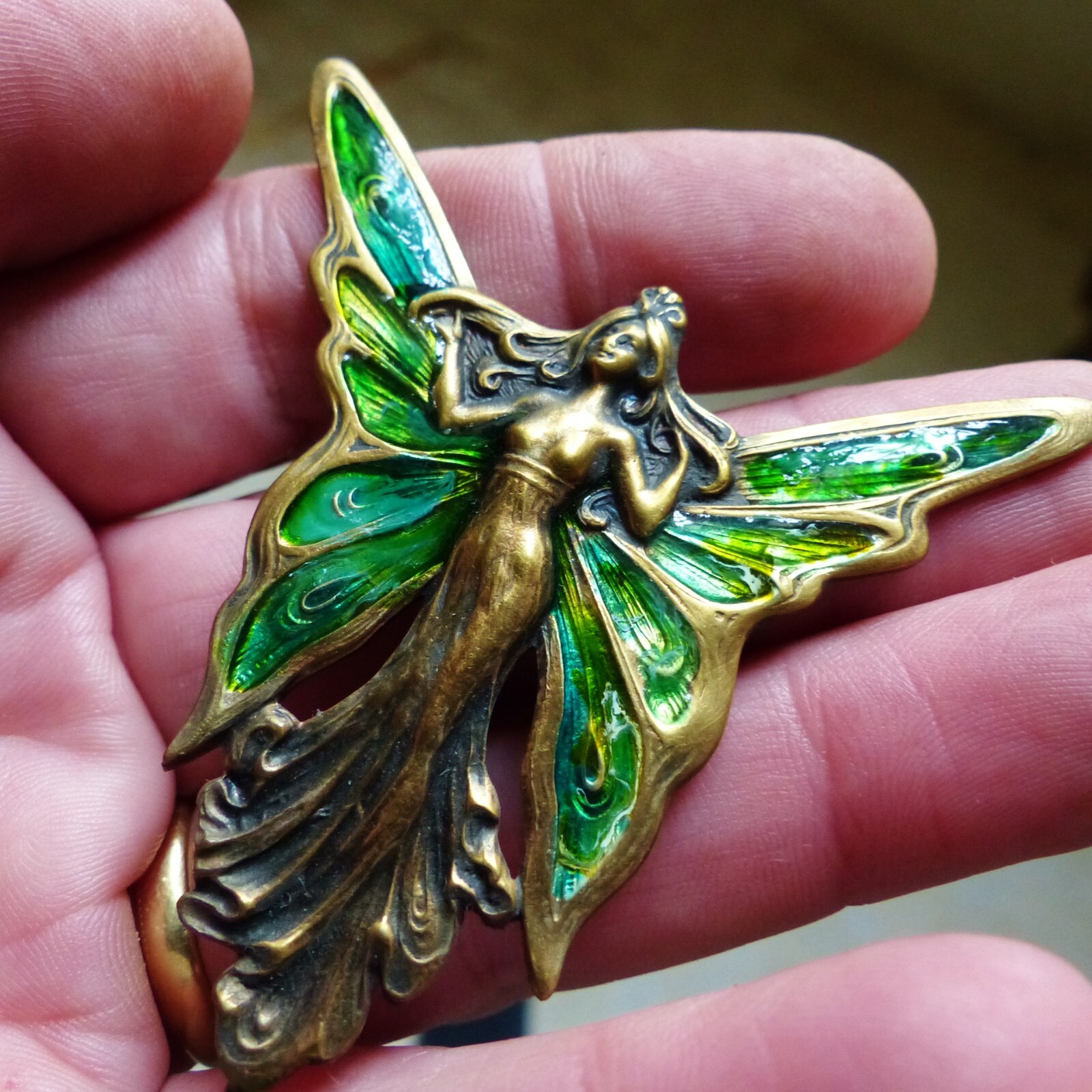 RARE & SUPERB LARGE VINTAGE ANTIQUE ENAMEL HATPIN  L= 8 1/4 \