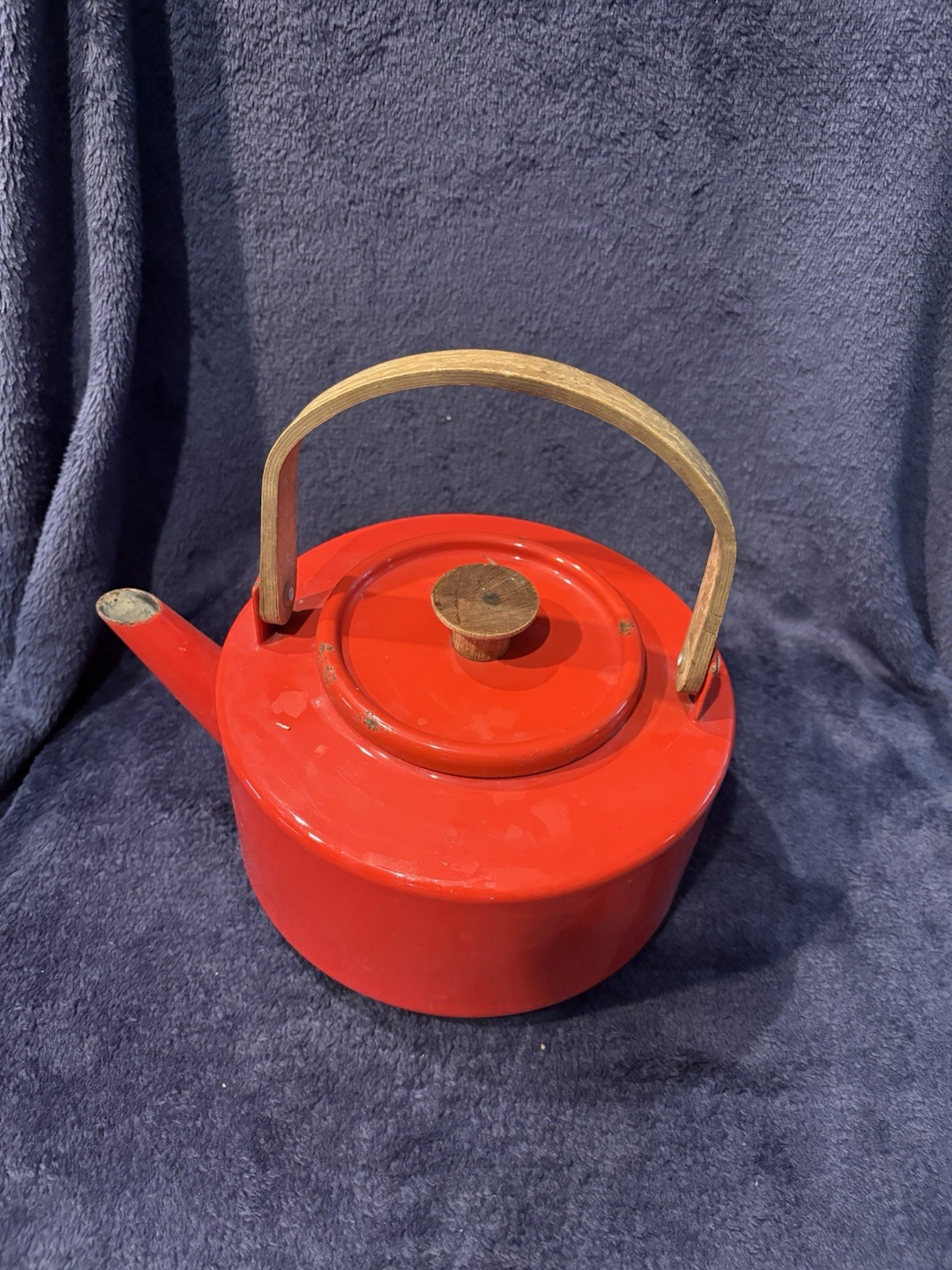 Copco Michael Lax Design 117 Tea Kettle Red Enamel W/Teak Wood Handle Vintage