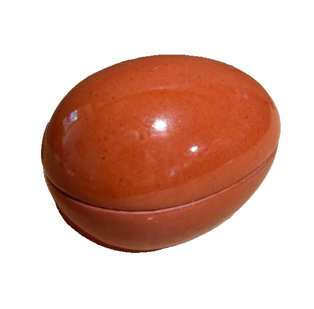 Limoges Chamart France porcelain hand painted egg trinket box orange red nice