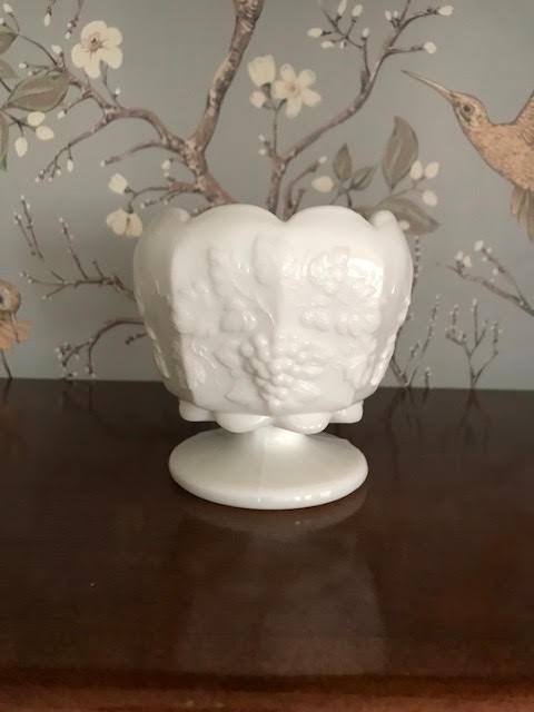 Vintage Westmoreland Milk Glass - Footed Bowl - Paneled Grape Pattern