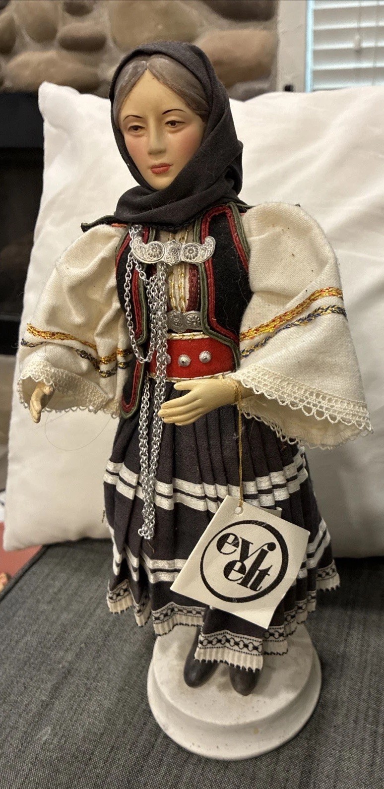 Vintage Evelt Greek Porcelain Folk Doll Traditional Costume Karagouna Handmade